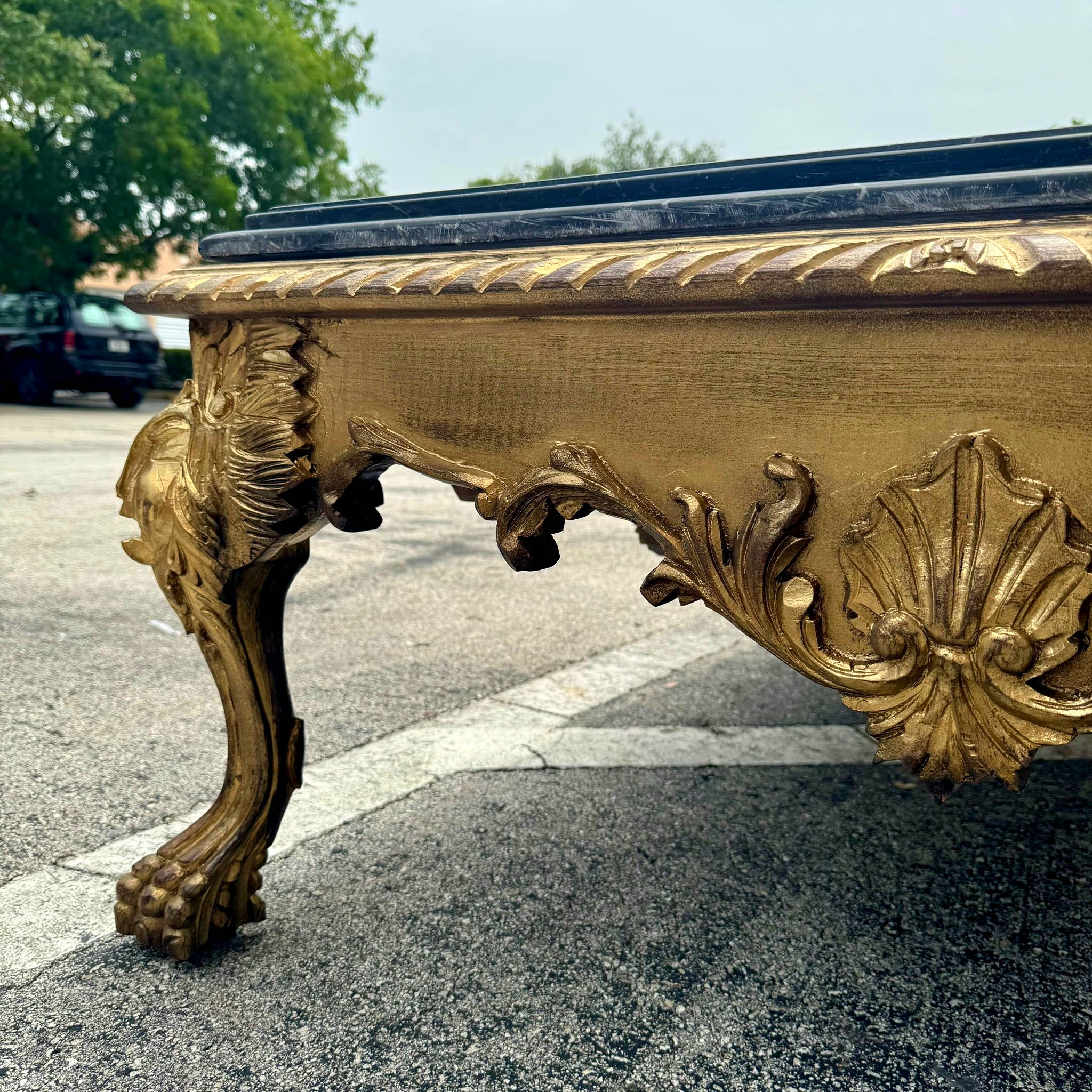 Gold Leaf Coffee Table with Customizable Marble Top French Baroque Style
