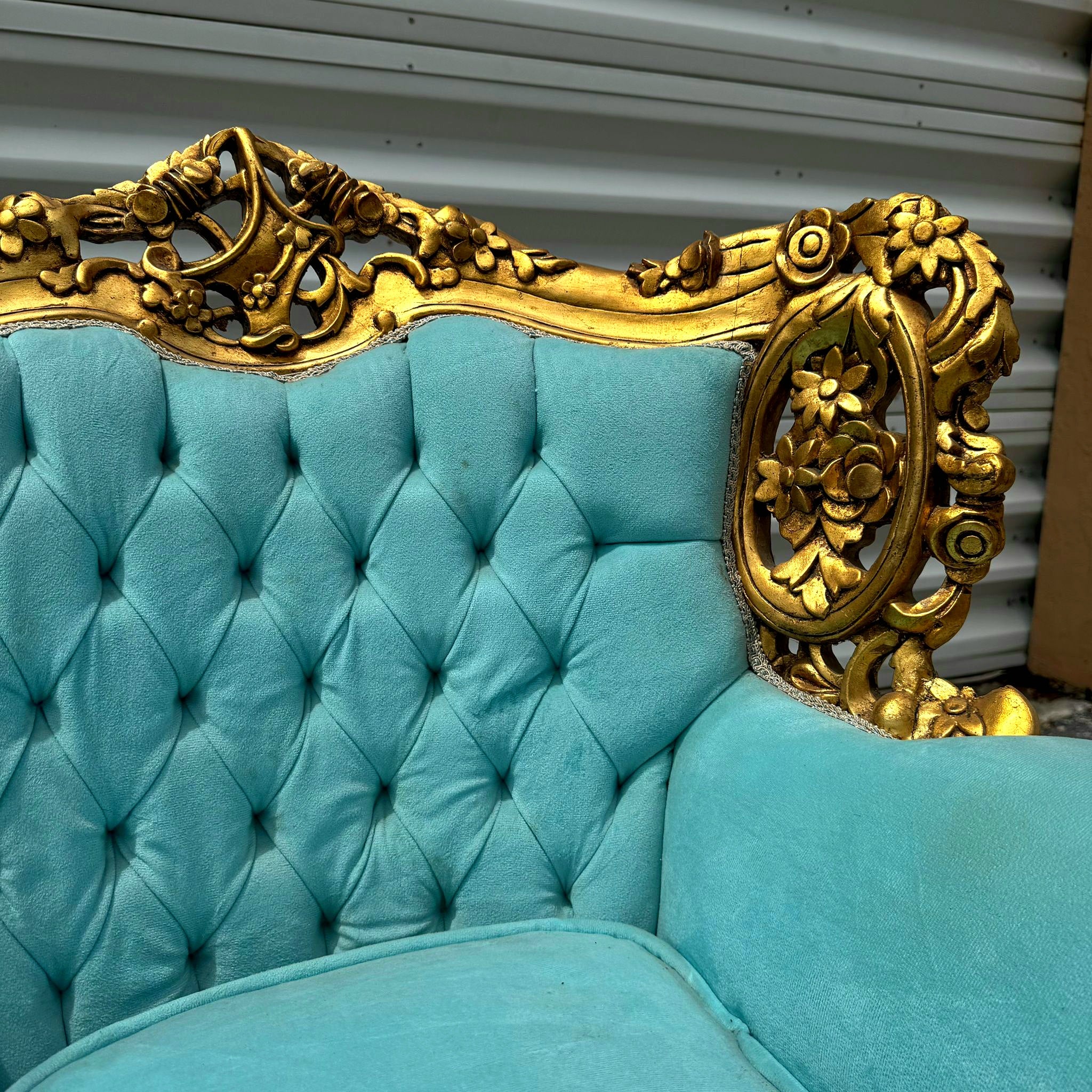 Rococo Style Velvet Chair with Gold Leaf Frame Details Furniture