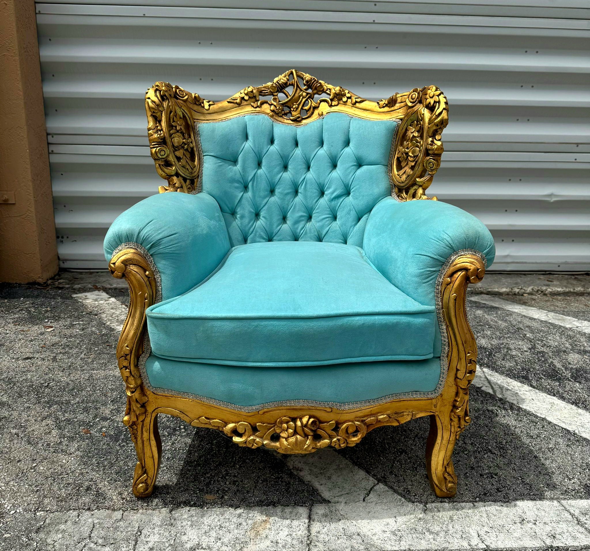 Rococo Style Velvet Chair with Gold Leaf Frame Details Furniture