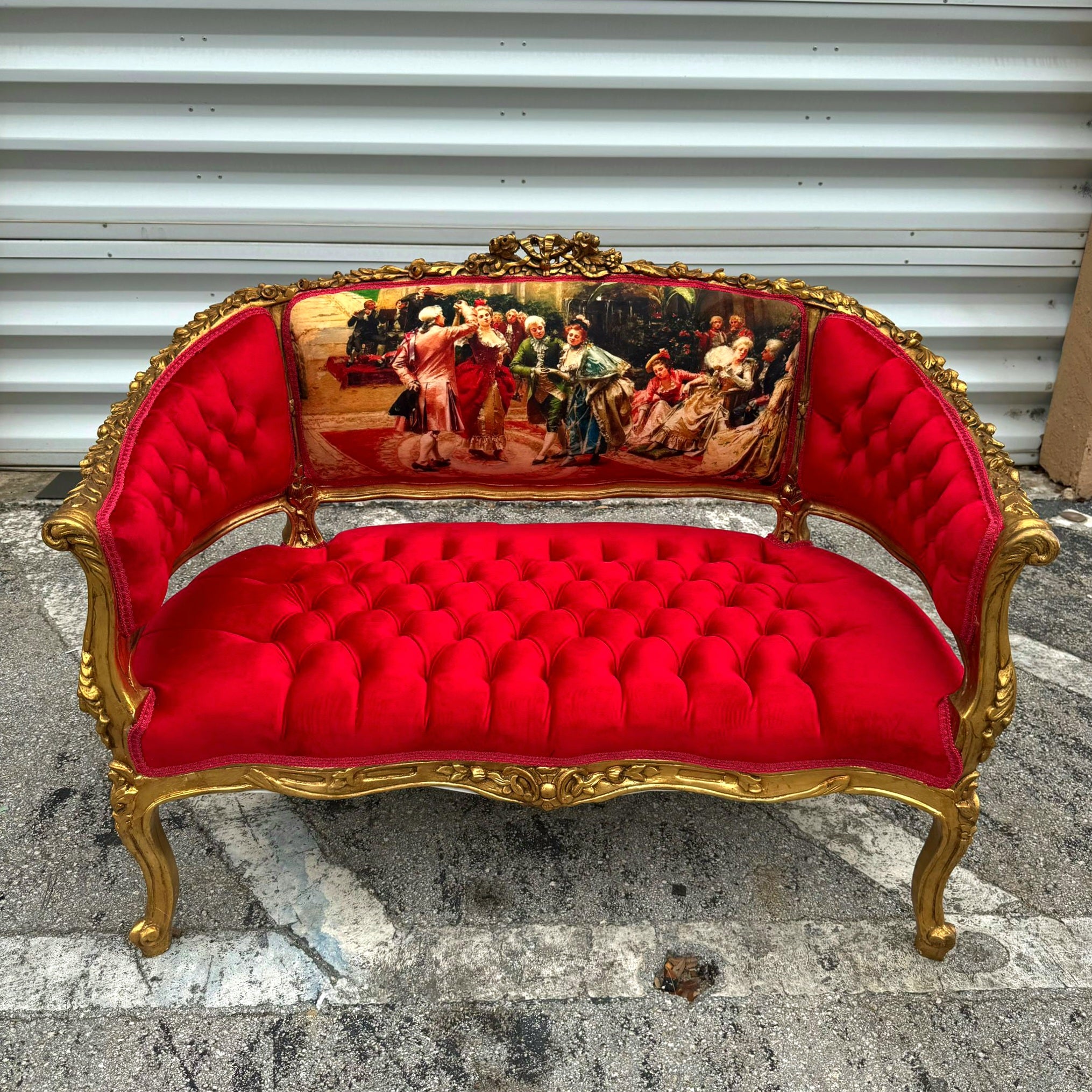 Marquis French Tufted Settee Red Velvet French Style Home Decor Furniture