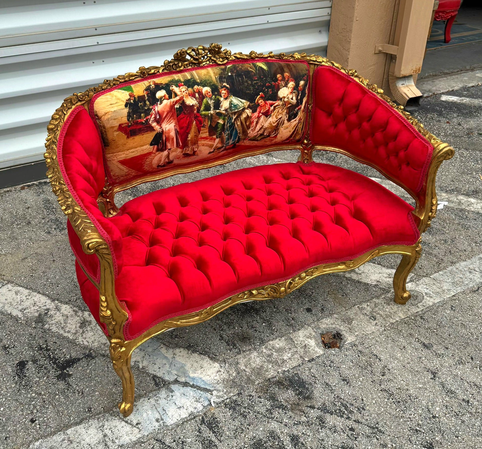 Marquis French Tufted Settee Red Velvet French Style Home Decor Furniture
