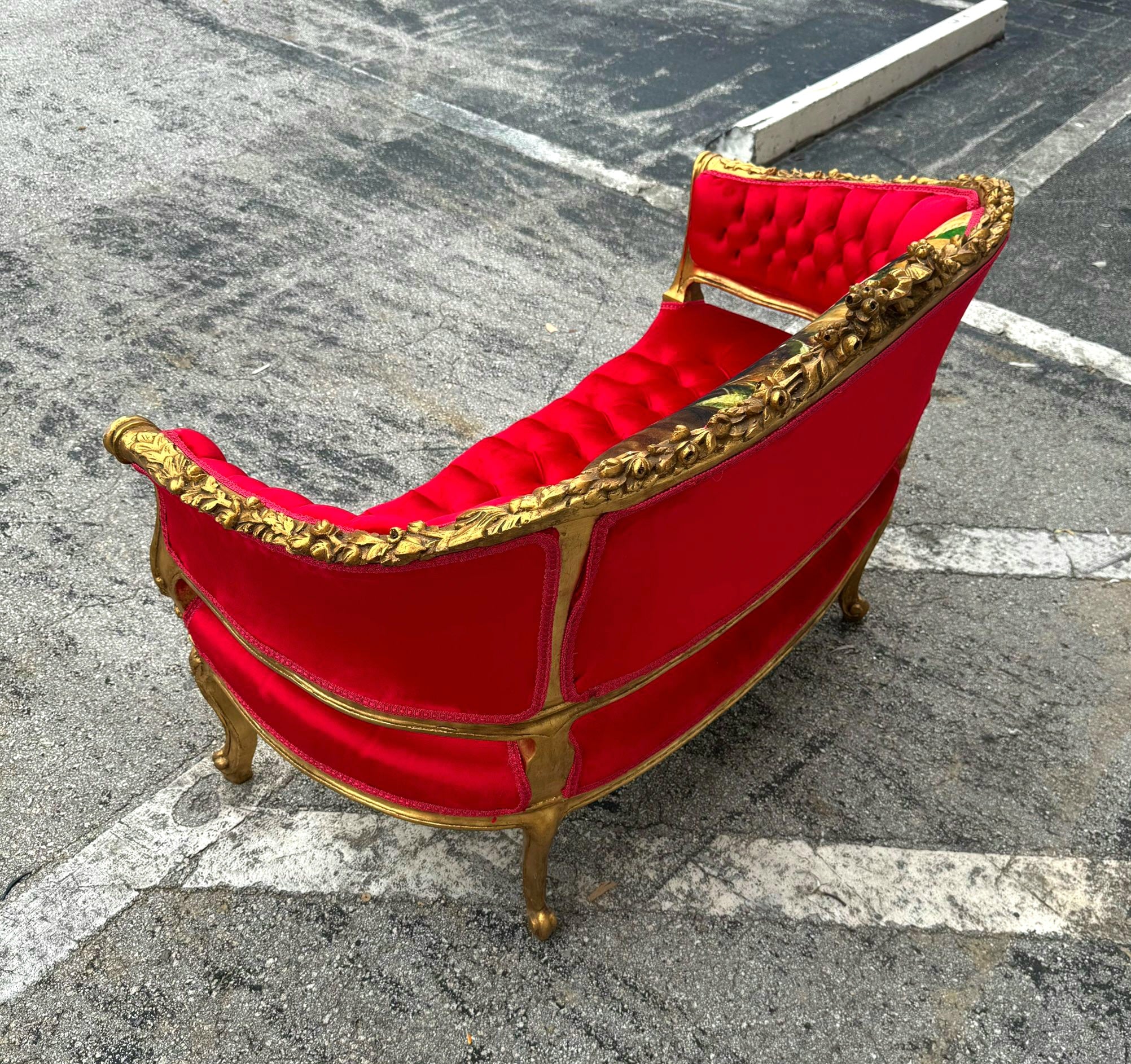 Marquis French Tufted Settee Red Velvet French Style Home Decor Furniture