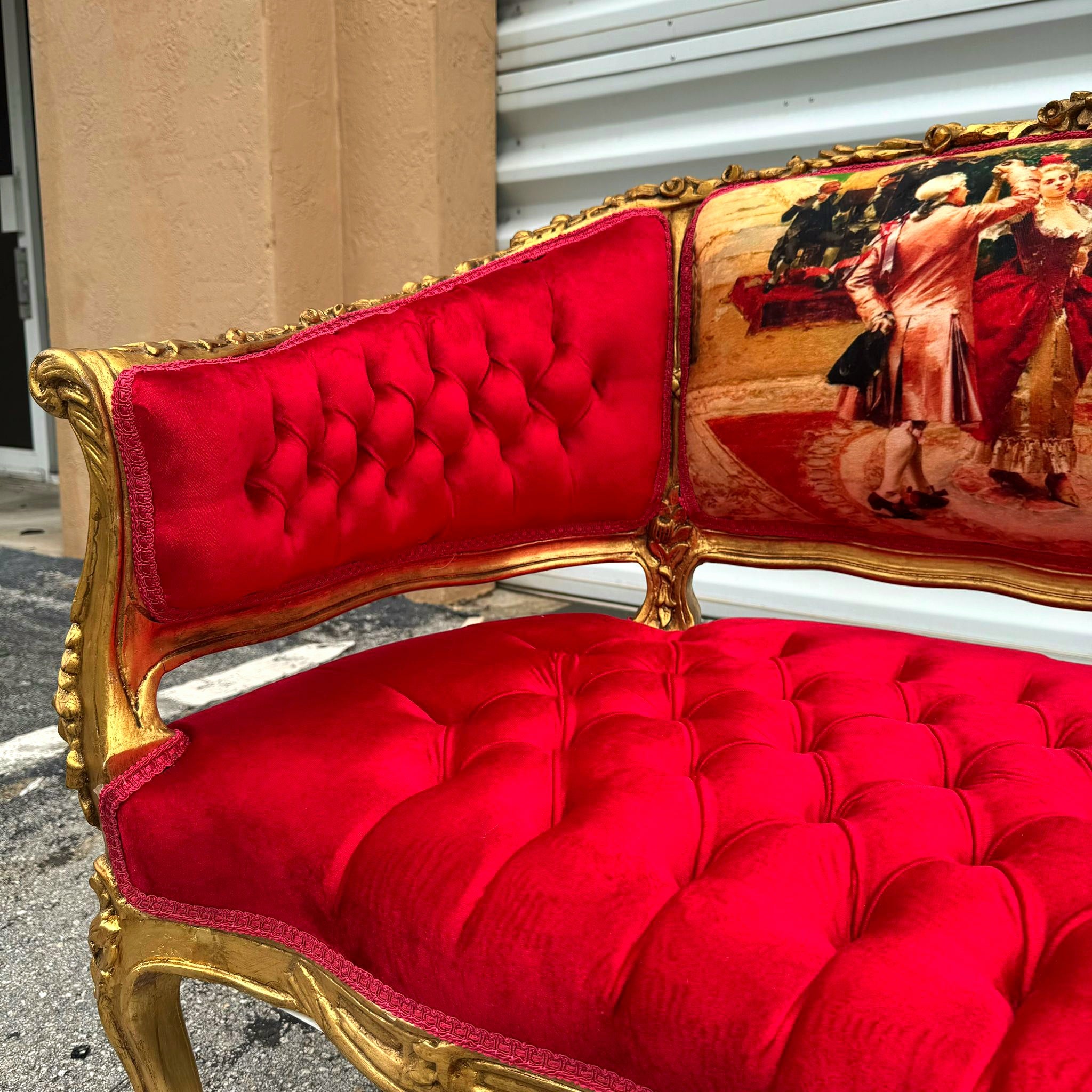 Marquis French Tufted Settee Red Velvet French Style Home Decor Furniture