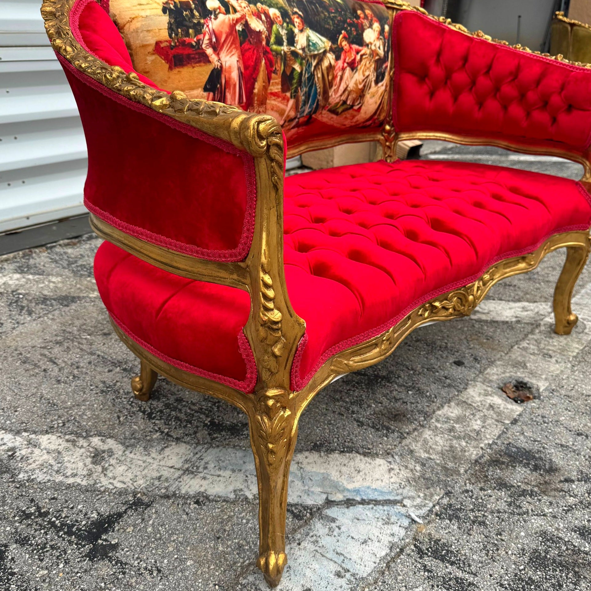 Marquis French Tufted Settee Red Velvet French Style Home Decor Furniture