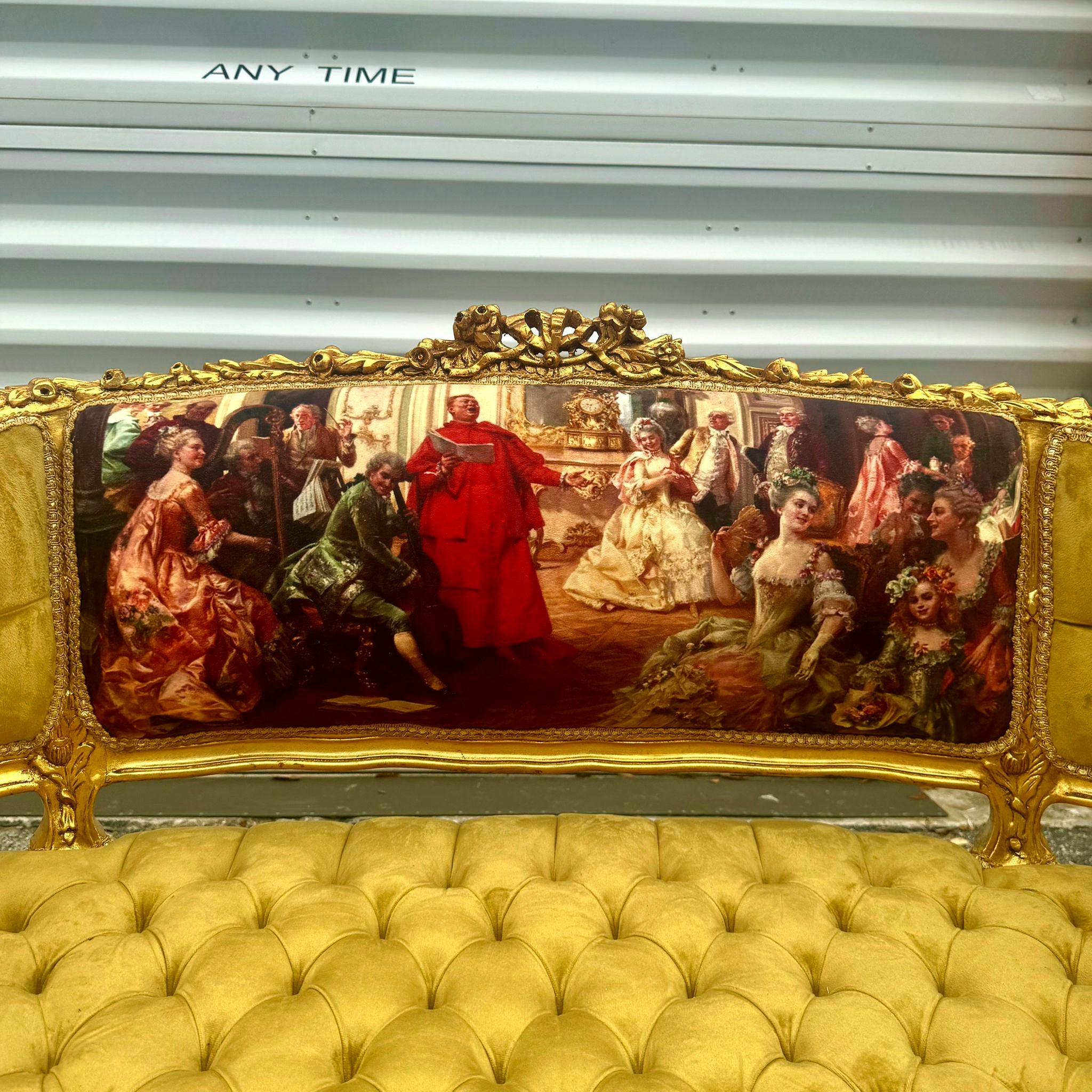 Antique Marquis French Tufted Settee Mustard Velvet French Style