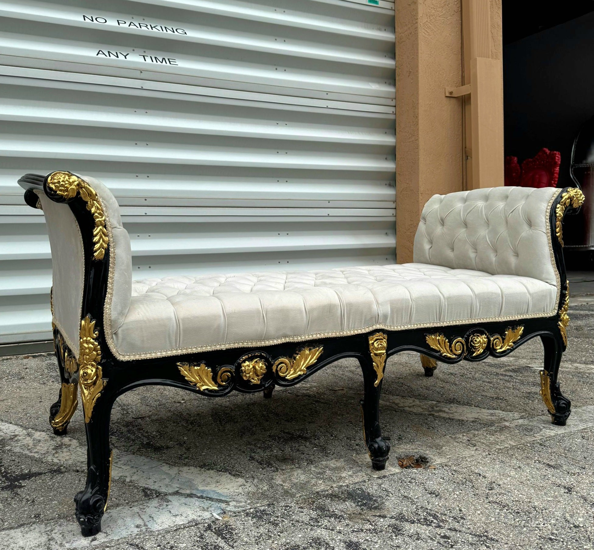 French Style White and Black Bench With Gold Details Home Decor Rococo Baroque