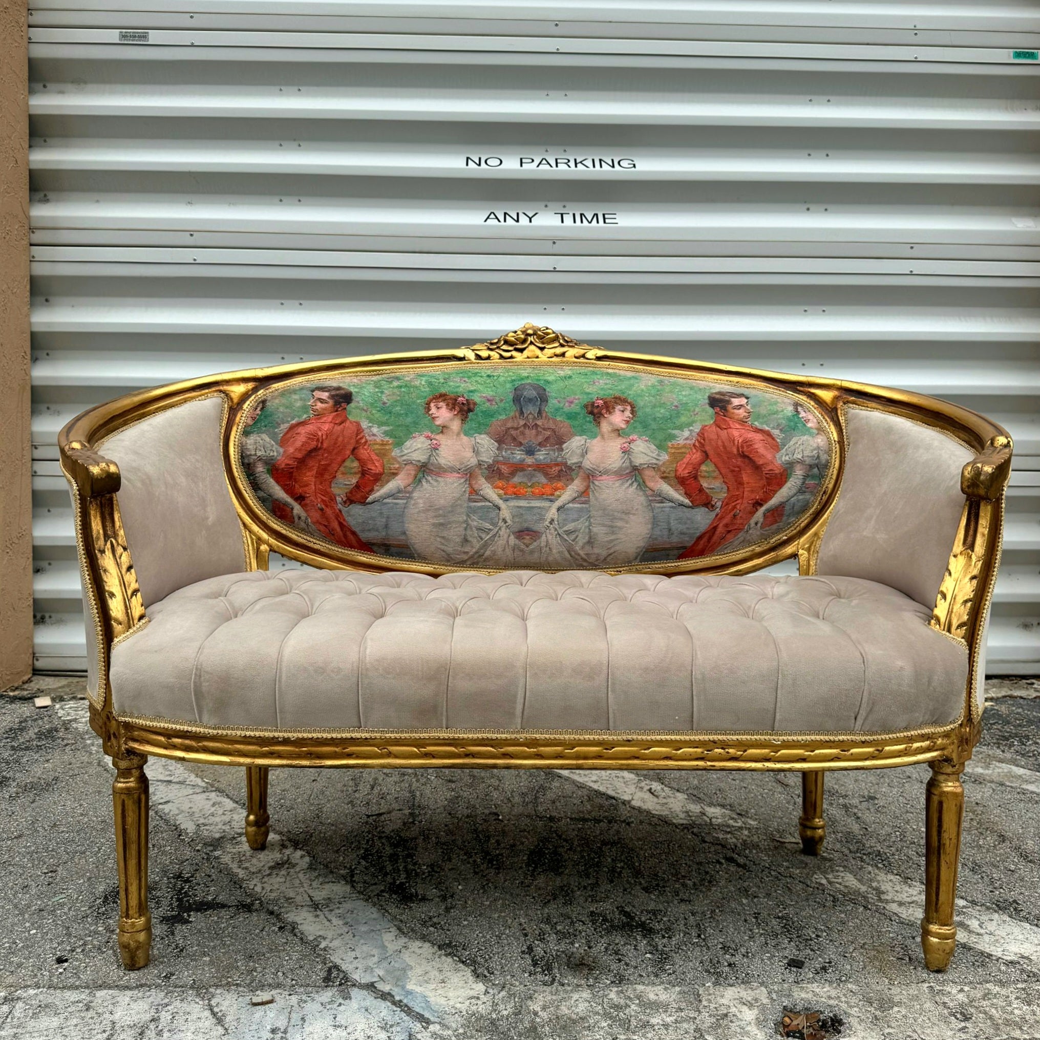 Marquis French Tufted Sofa Tan Beige Velvet French Style
