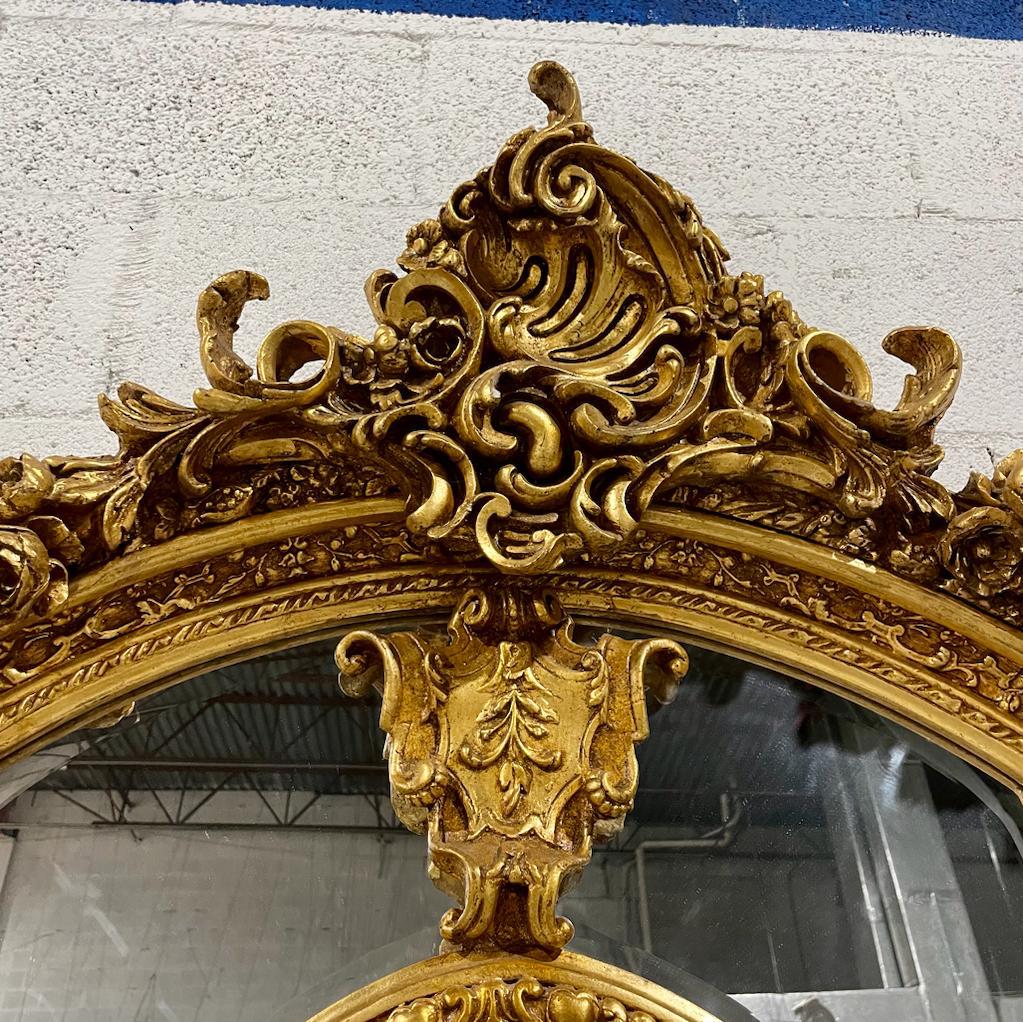 French Rococo Style Gold Floor Wall Mirror with Angels Details