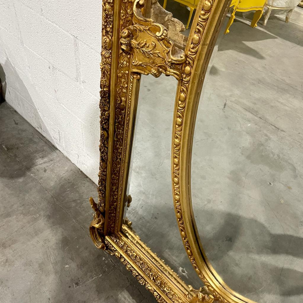 French Rococo Style Gold Floor Wall Mirror with Angels Details