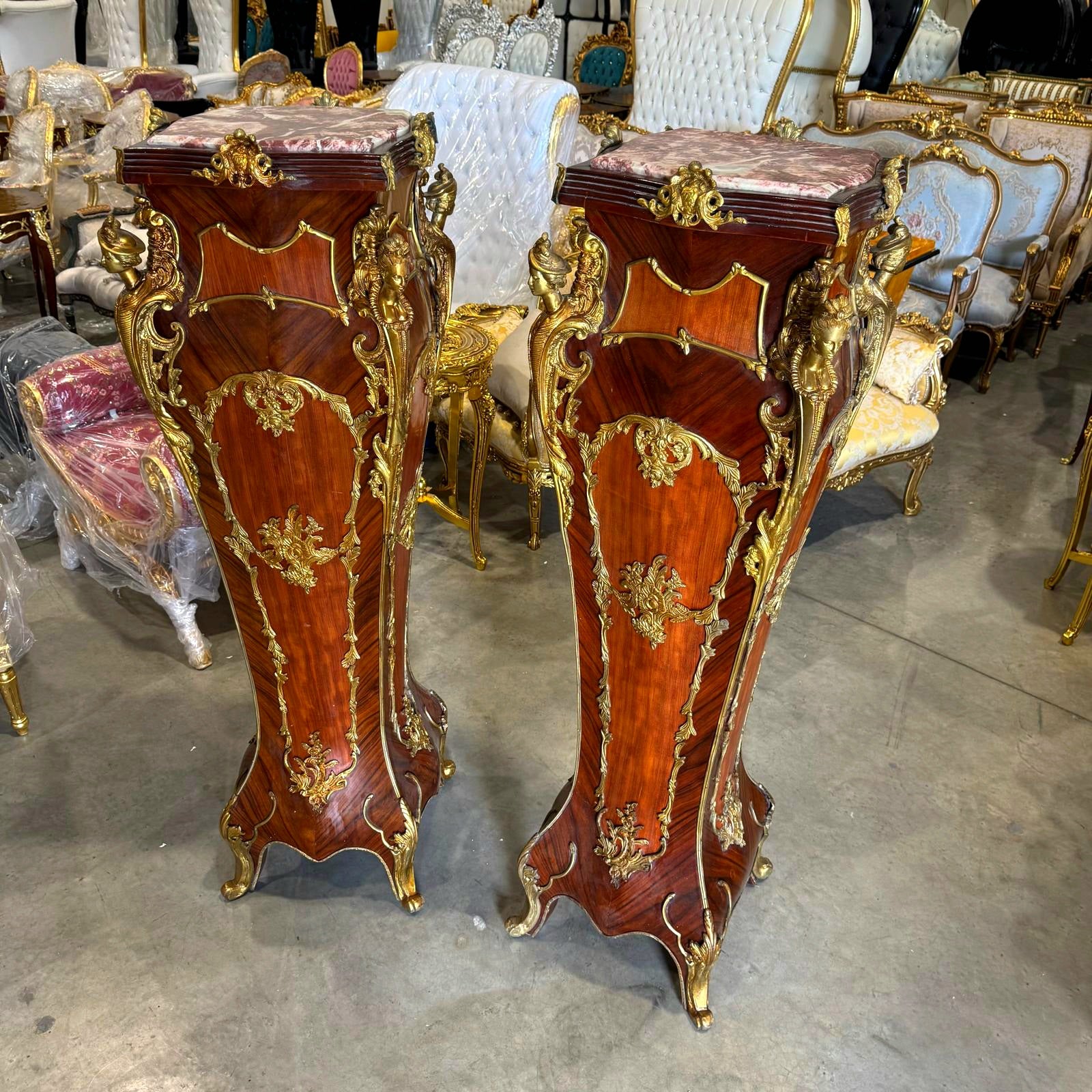 French Rococo Style Pedestal Column Timeless Marble Topped