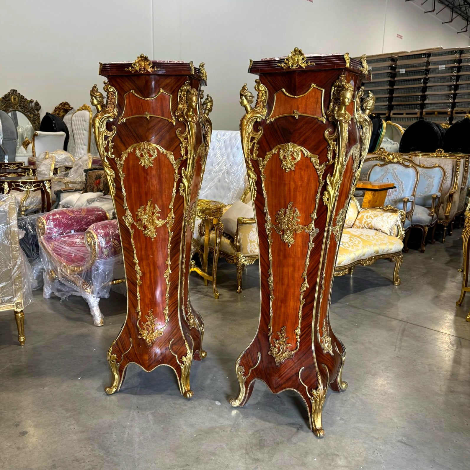 French Rococo Style Pedestal Column Timeless Marble Topped