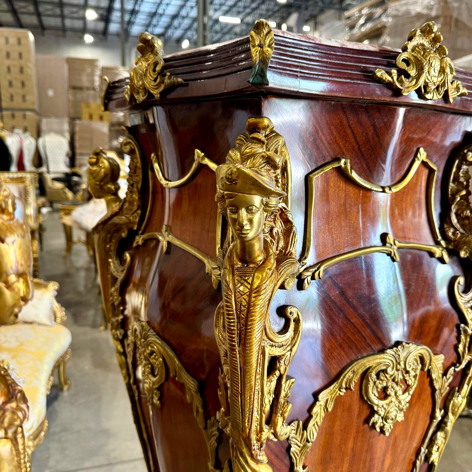French Rococo Style Pedestal Column Timeless Marble Topped