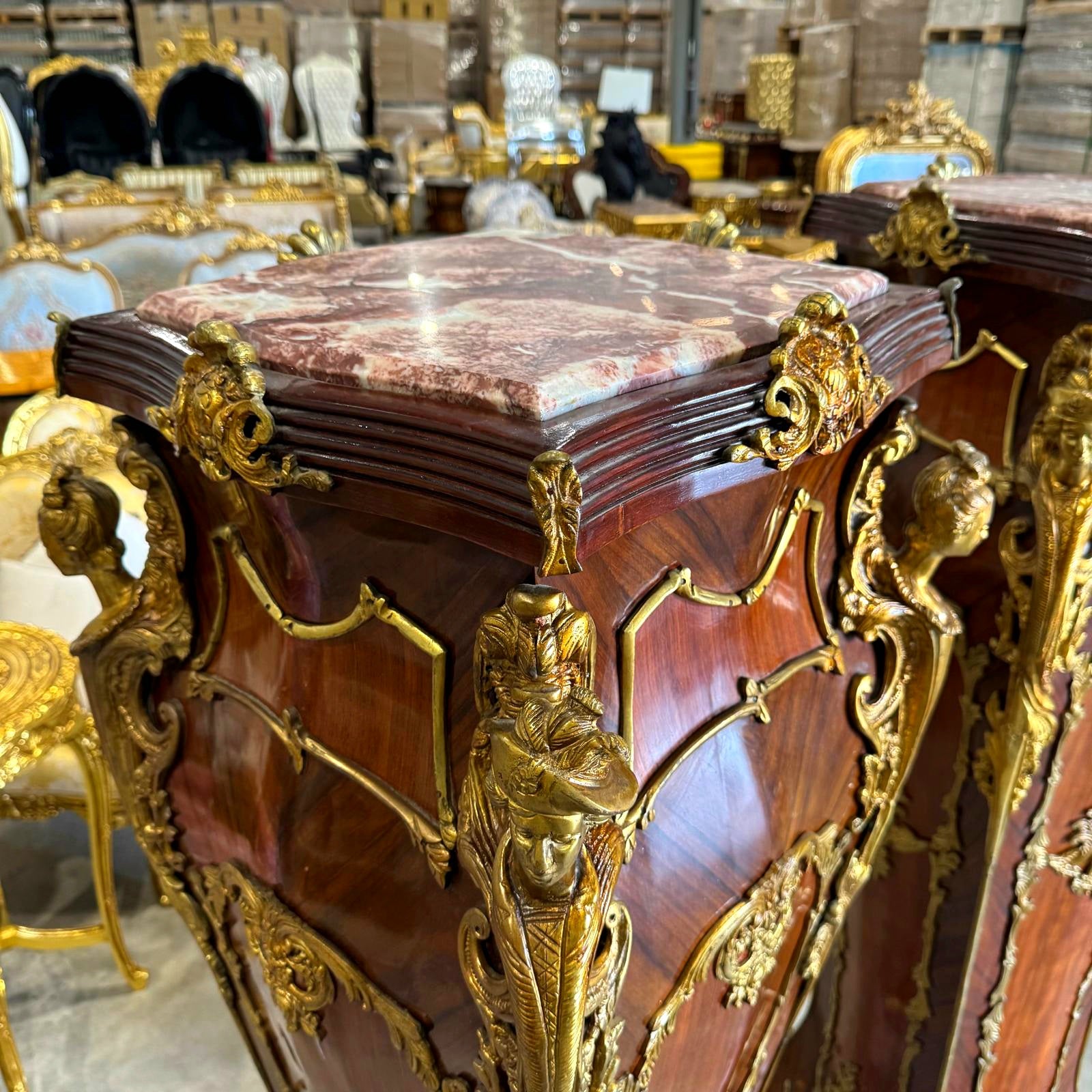 French Rococo Style Pedestal Column Timeless Marble Topped