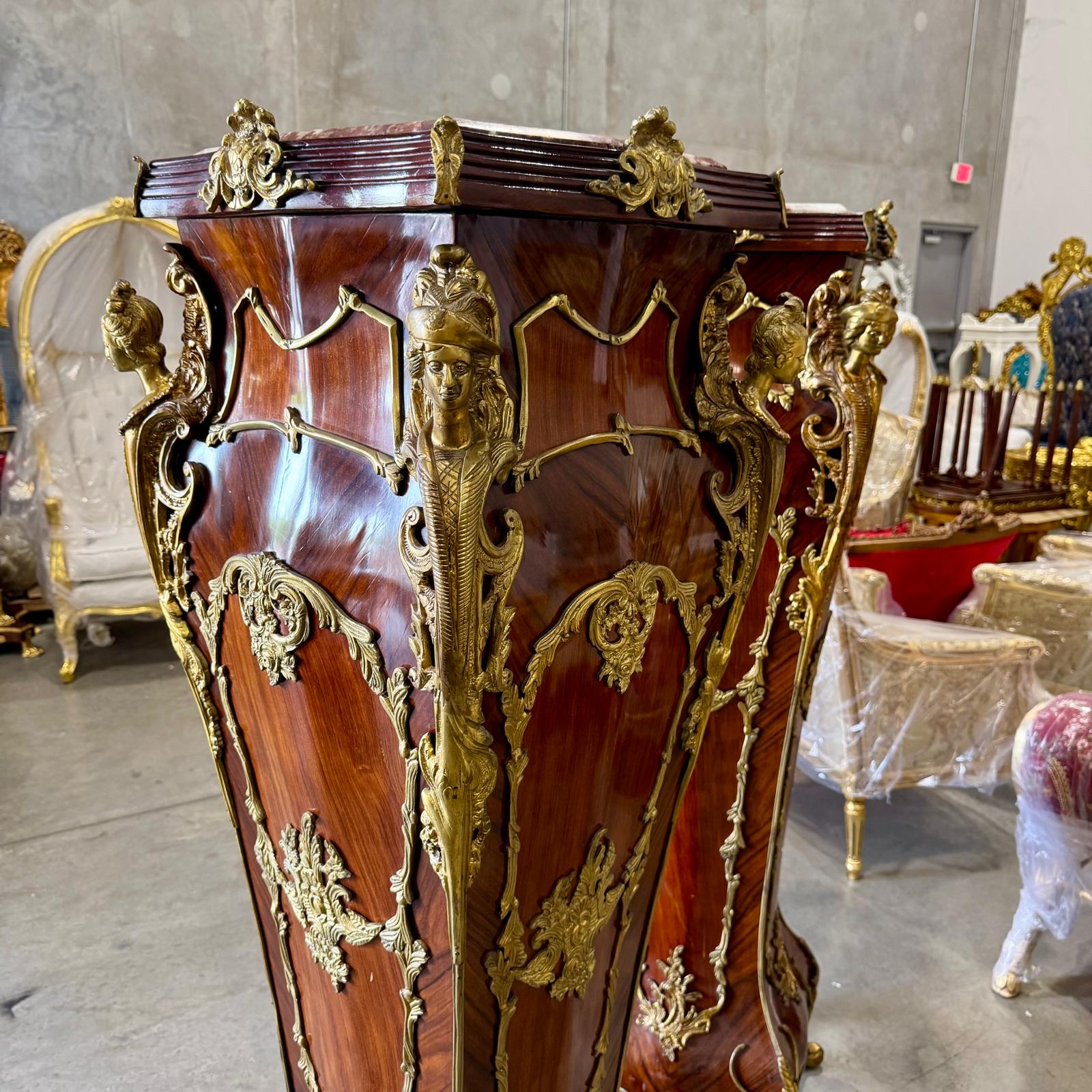 French Rococo Style Pedestal Column Timeless Marble Topped