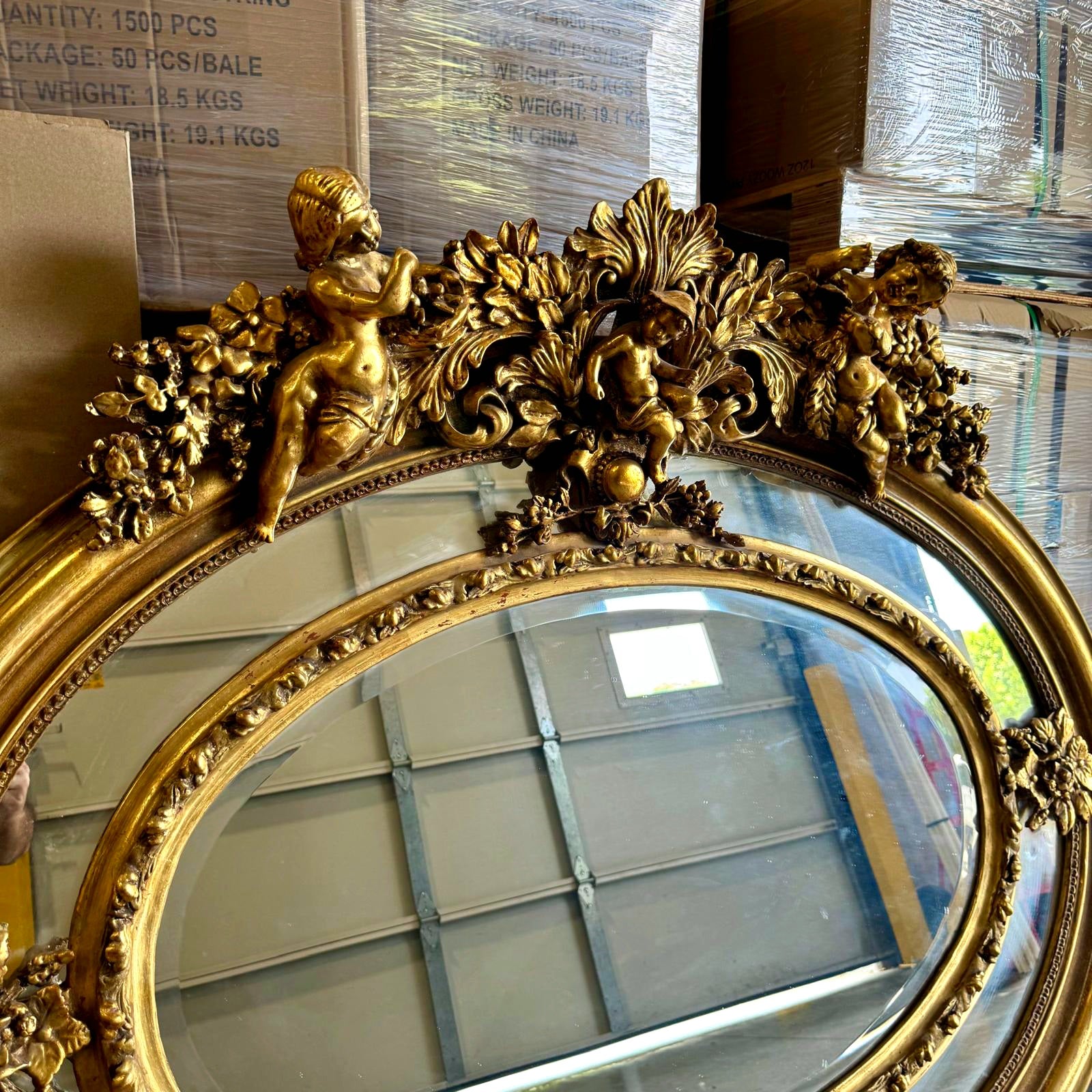 Golden Oval Mirror Vintage Wall Mirror French-Italian Style in Gold Leaf
