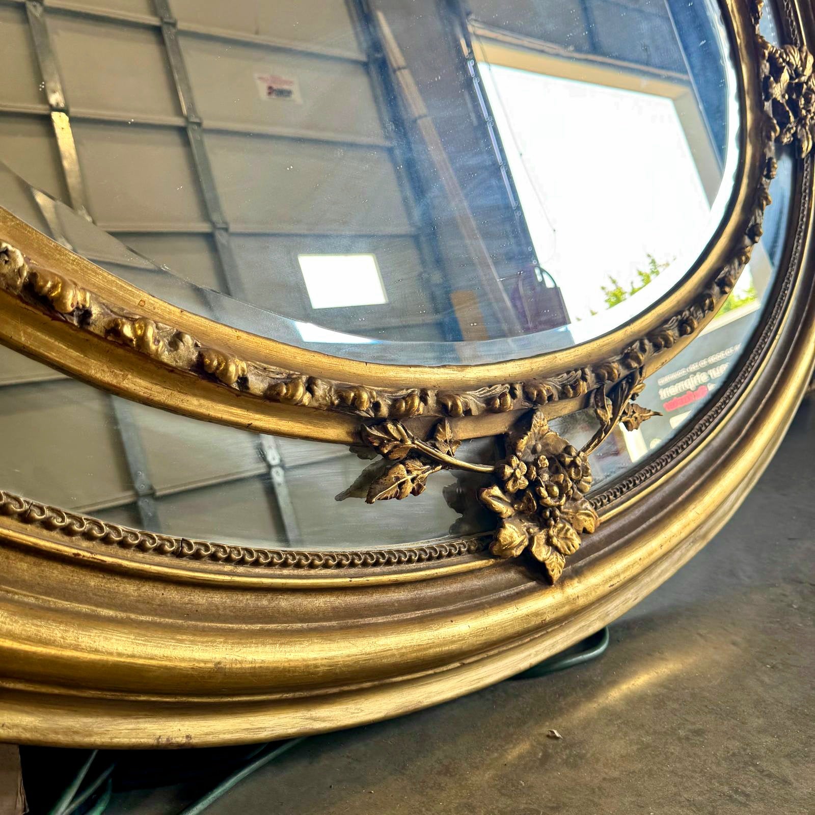Golden Oval Mirror Vintage Wall Mirror French-Italian Style in Gold Leaf