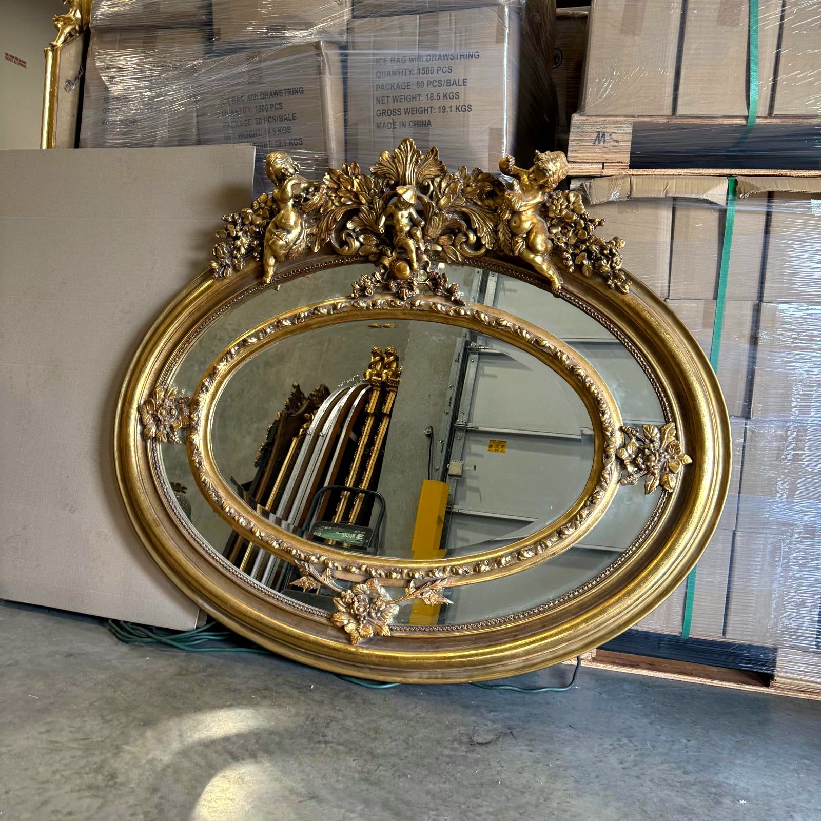 Golden Oval Mirror Vintage Wall Mirror French-Italian Style in Gold Leaf