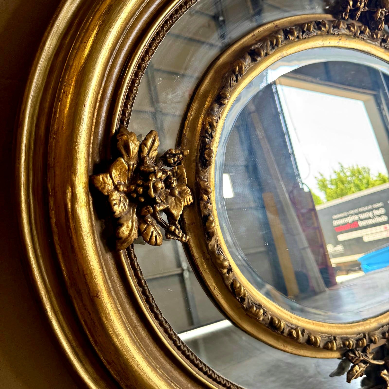 Golden Oval Mirror Vintage Wall Mirror French-Italian Style in Gold Leaf