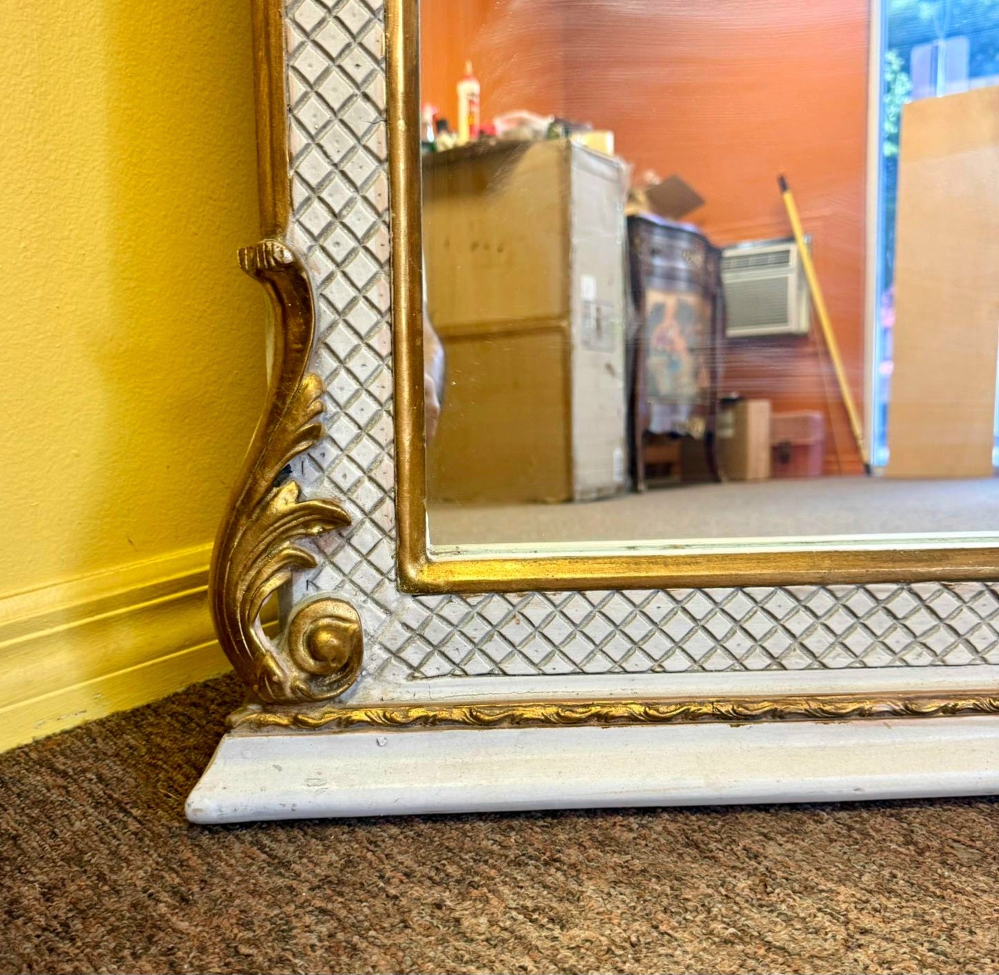 Rococo Style Gold White Color Floor Mirror 5.6 Feet Tall Gold Leaf