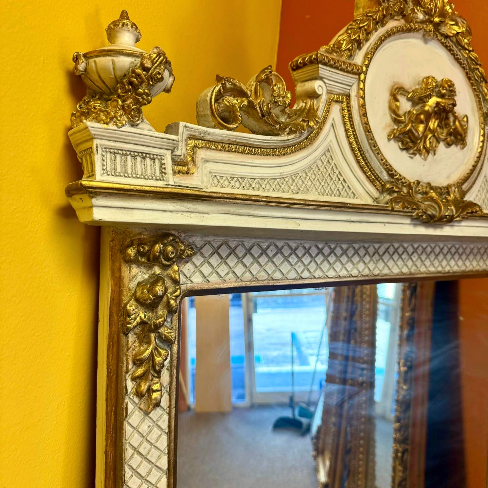 Rococo Style Gold White Color Floor Mirror 5.6 Feet Tall Gold Leaf