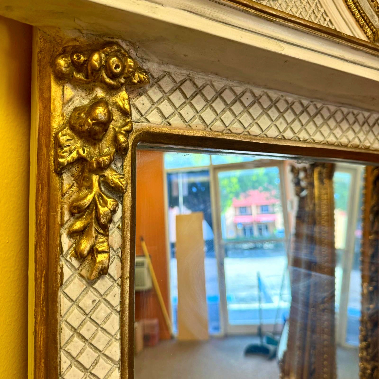 Rococo Style Gold White Color Floor Mirror 5.6 Feet Tall Gold Leaf