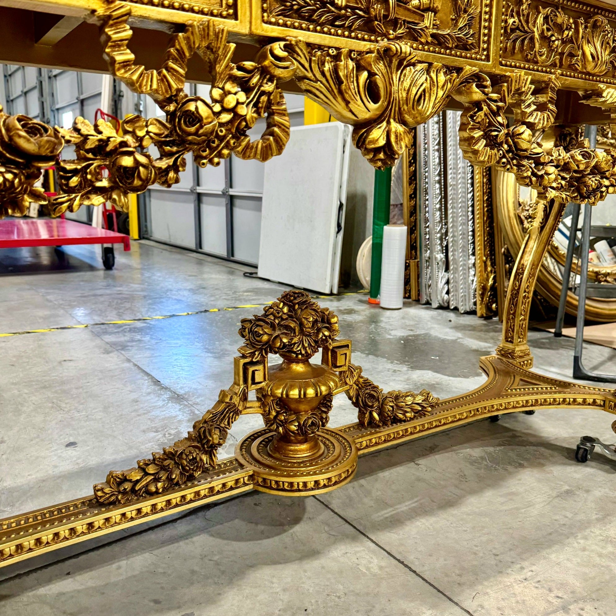 French Antique Console Louis XVI Style in Gold Leaf Details Marble Topped