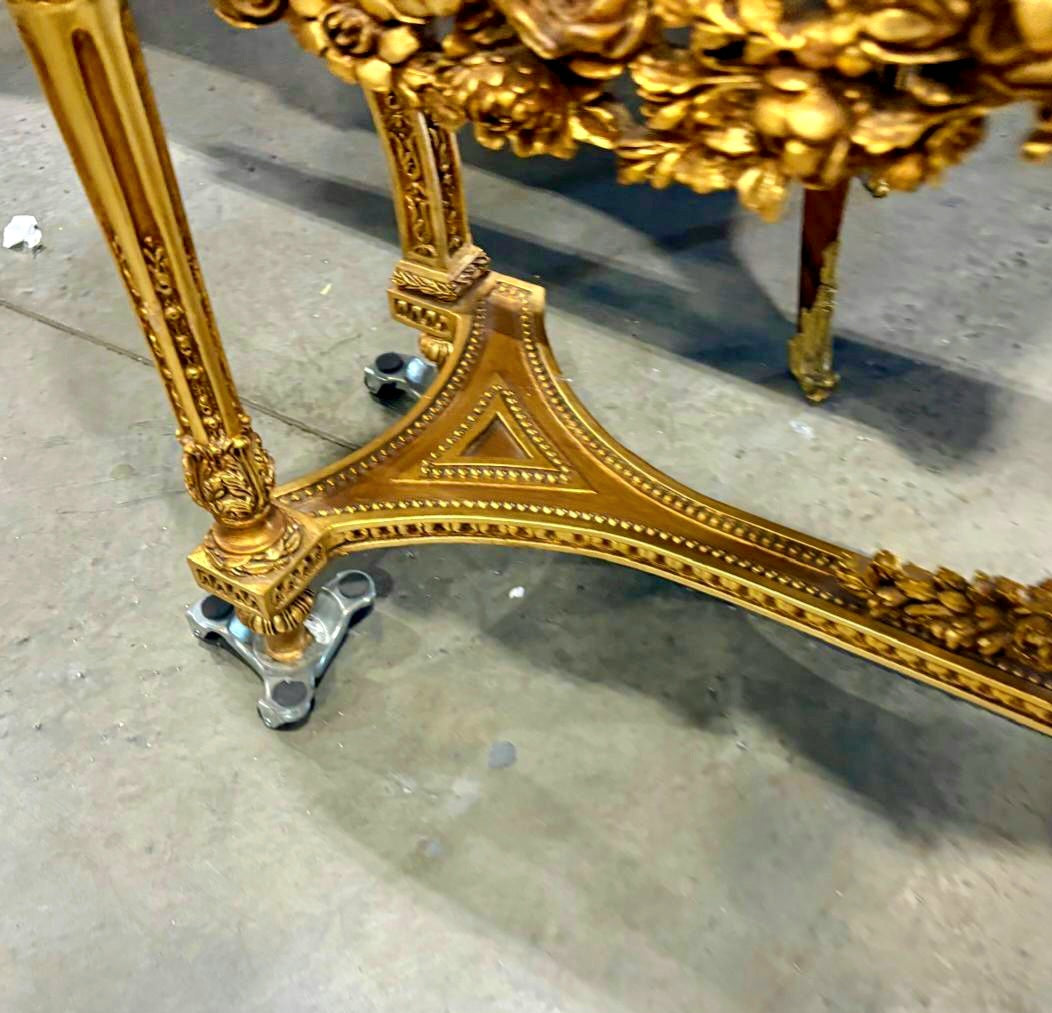 French Antique Console Louis XVI Style in Gold Leaf Details Marble Topped