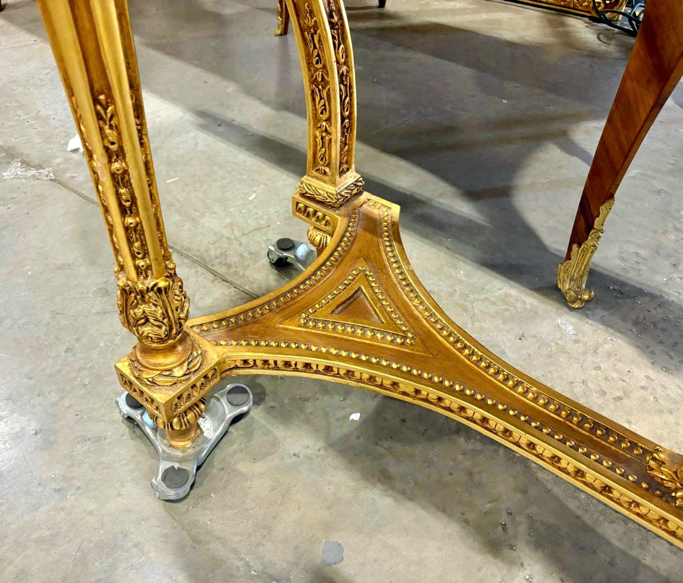 French Antique Console Louis XVI Style in Gold Leaf Details Marble Topped