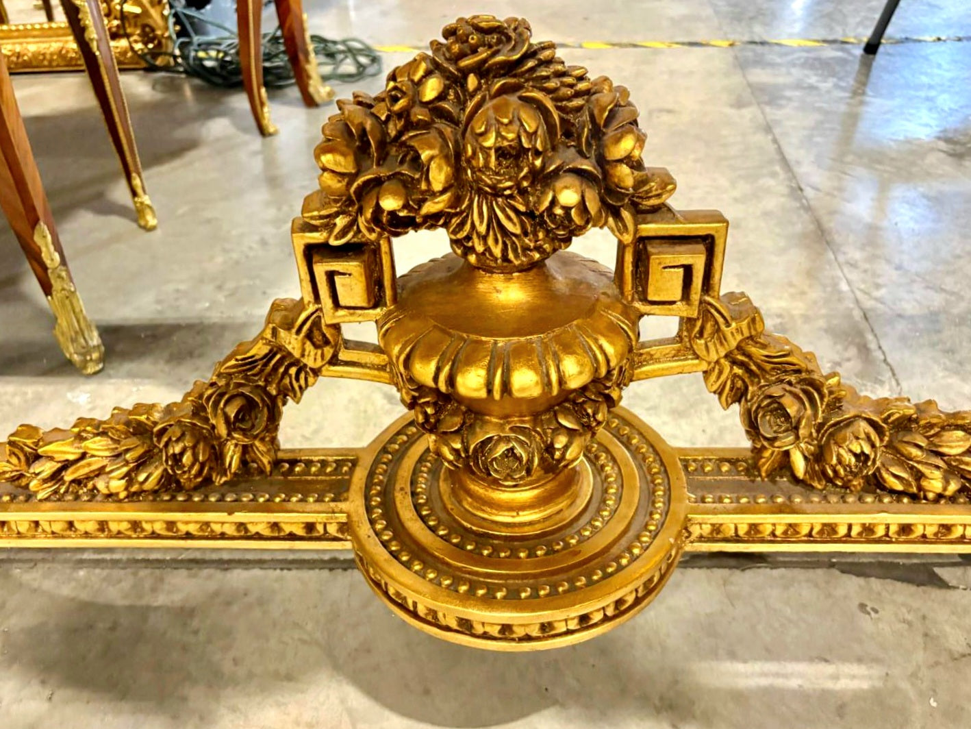 French Antique Console Louis XVI Style in Gold Leaf Details Marble Topped