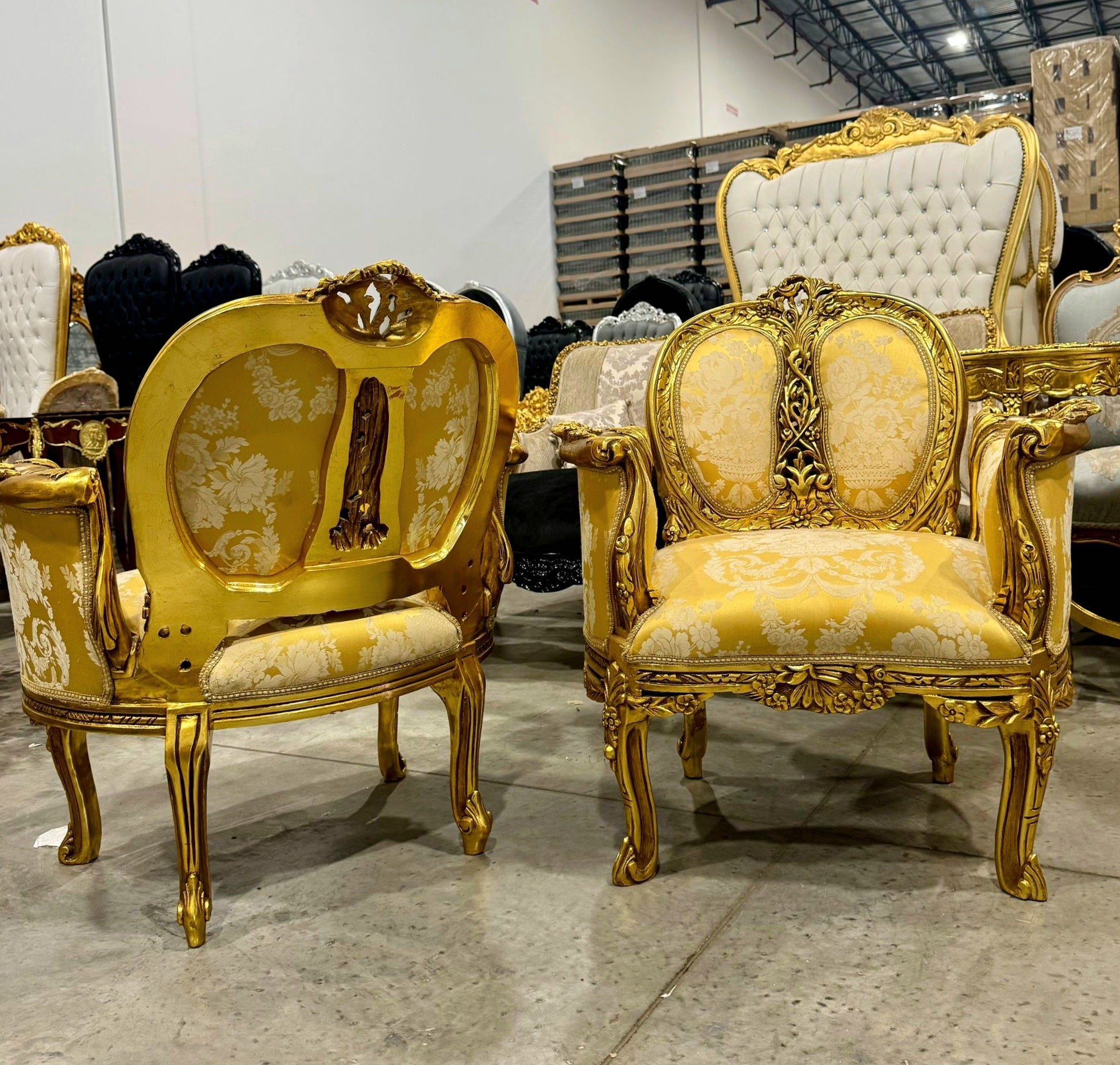 Antique Style French Rococo Armchair – Gold Leaf Baroque Accent Chair