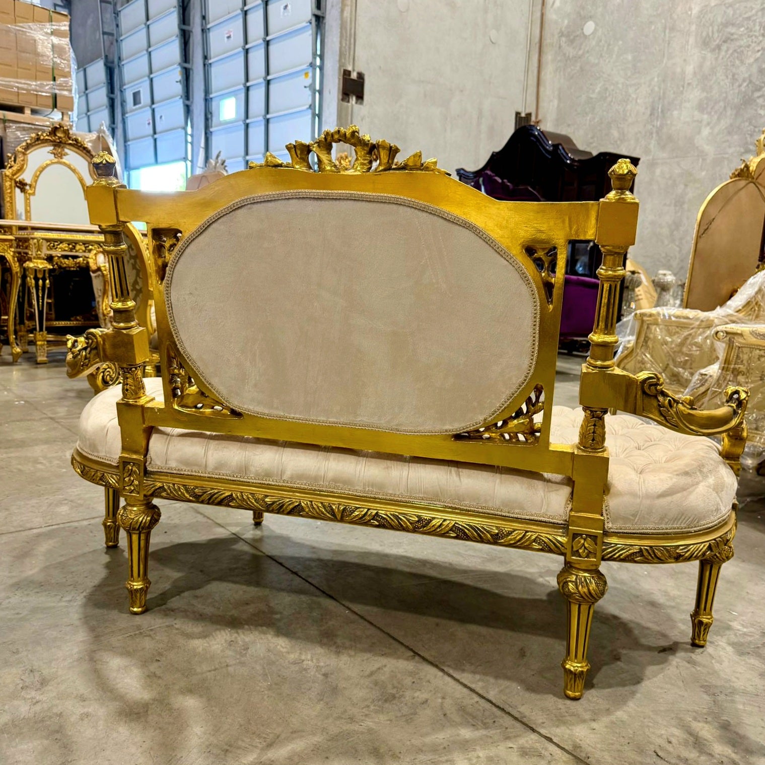 French Louis XV Style Sofa with Embroidery and Gold Details Furniture