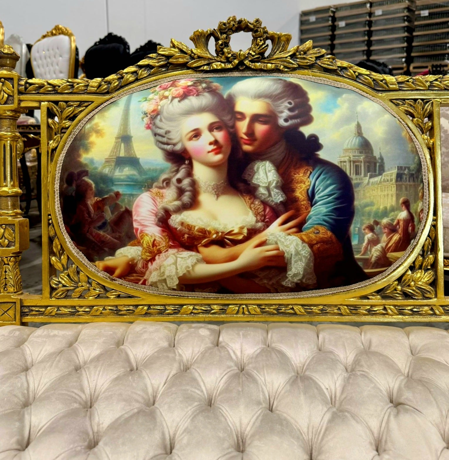 French Louis XV Style Sofa with Embroidery and Gold Details Furniture