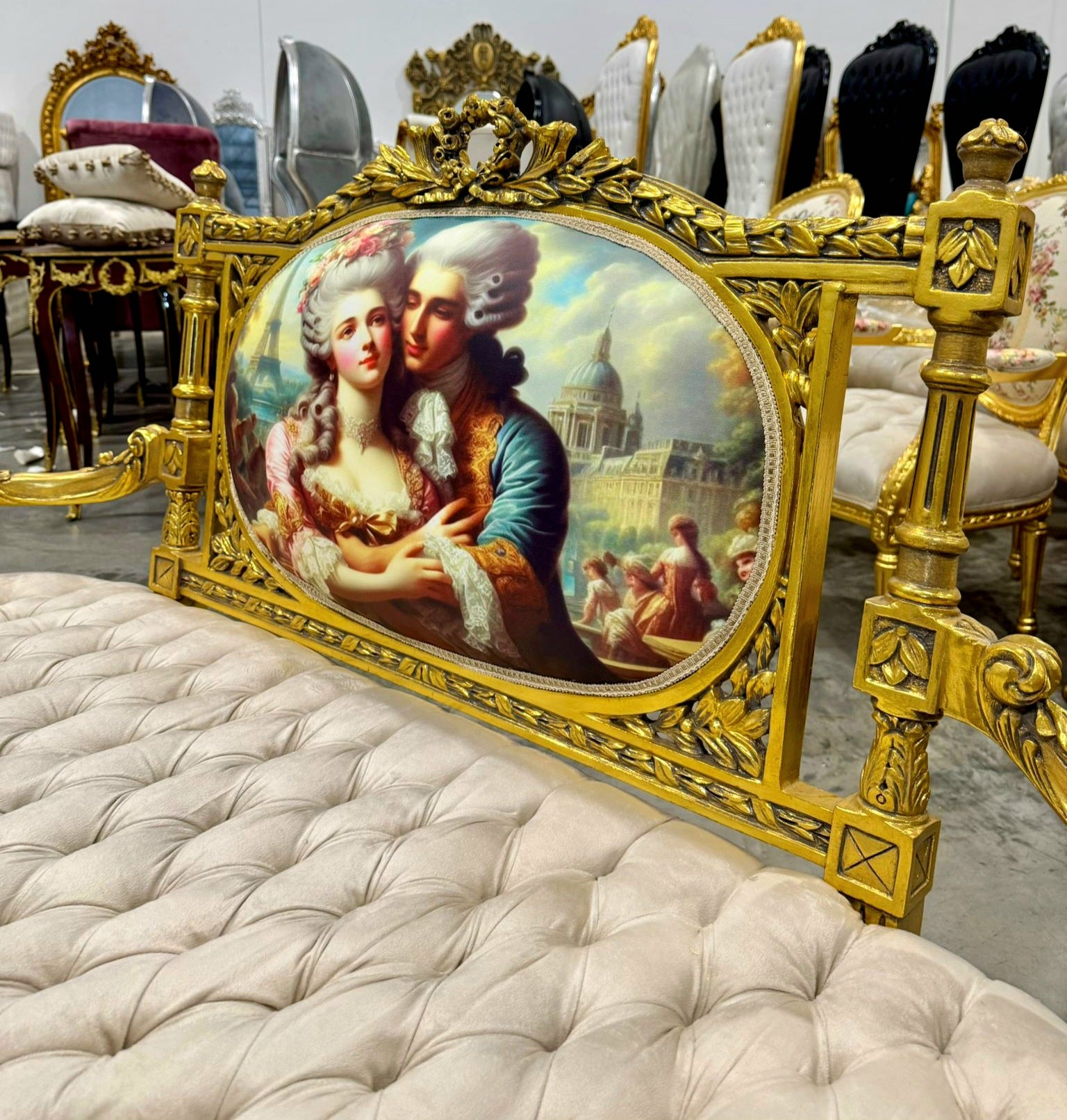 French Louis XV Style Sofa with Embroidery and Gold Details Furniture