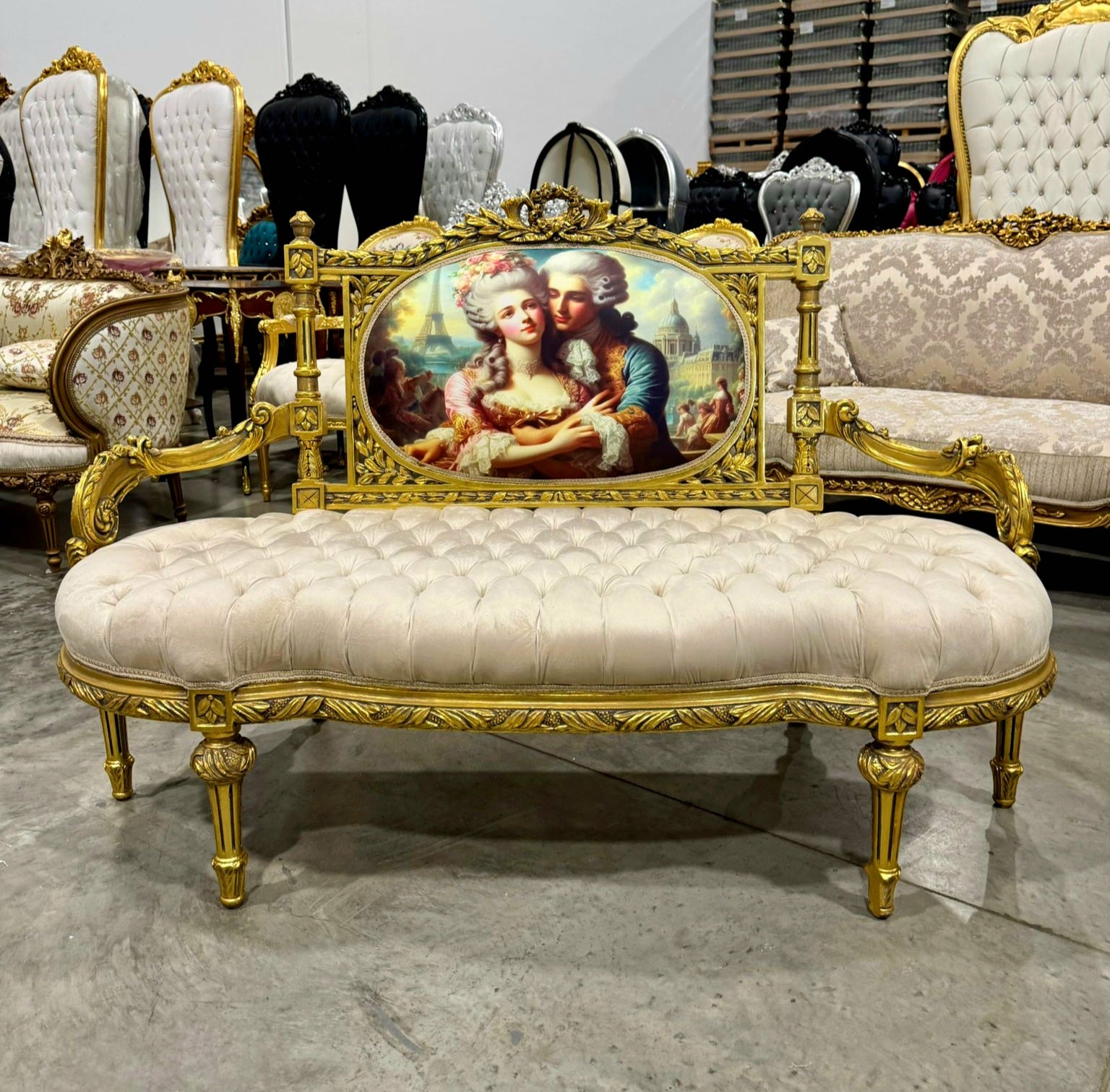 French Louis XV Style Sofa with Embroidery and Gold Details Furniture