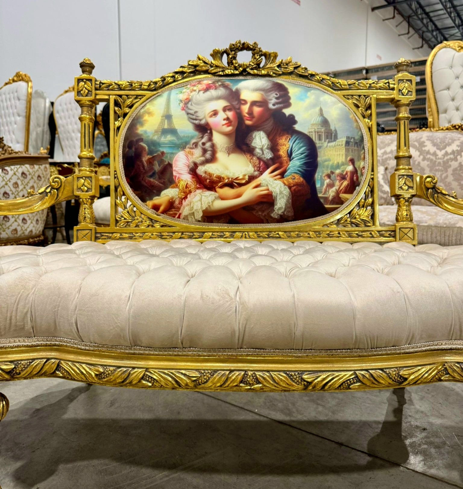 French Louis XV Style Sofa with Embroidery and Gold Details Furniture
