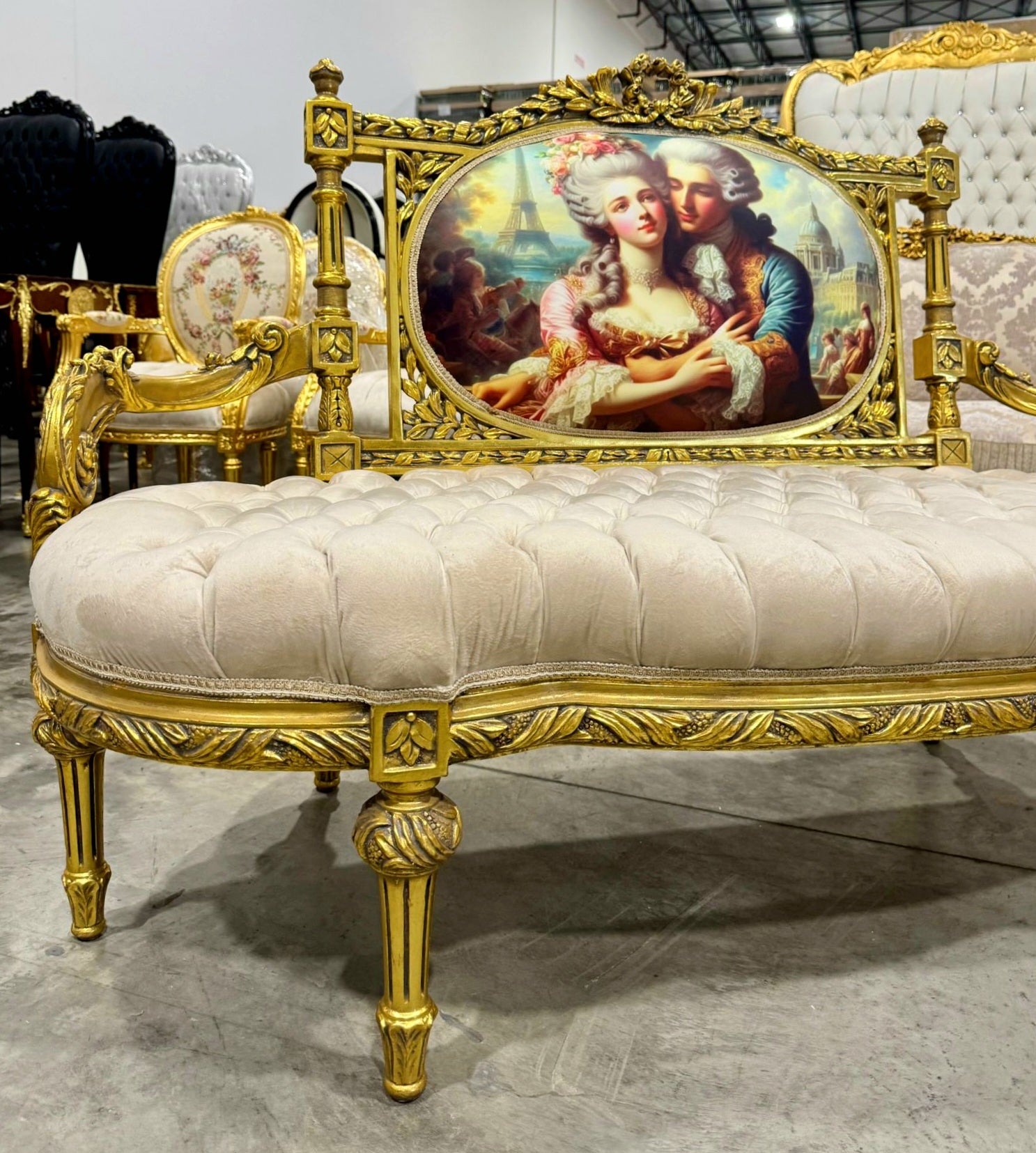 French Louis XV Style Sofa with Embroidery and Gold Details Furniture