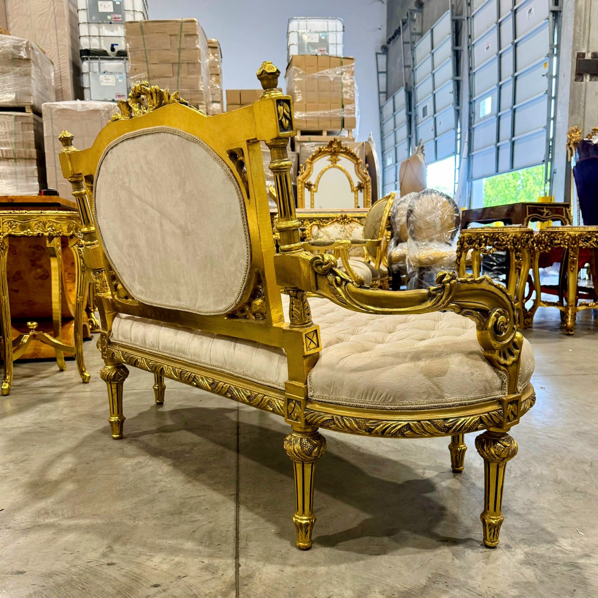 French Louis XV Style Sofa with Embroidery and Gold Details Furniture