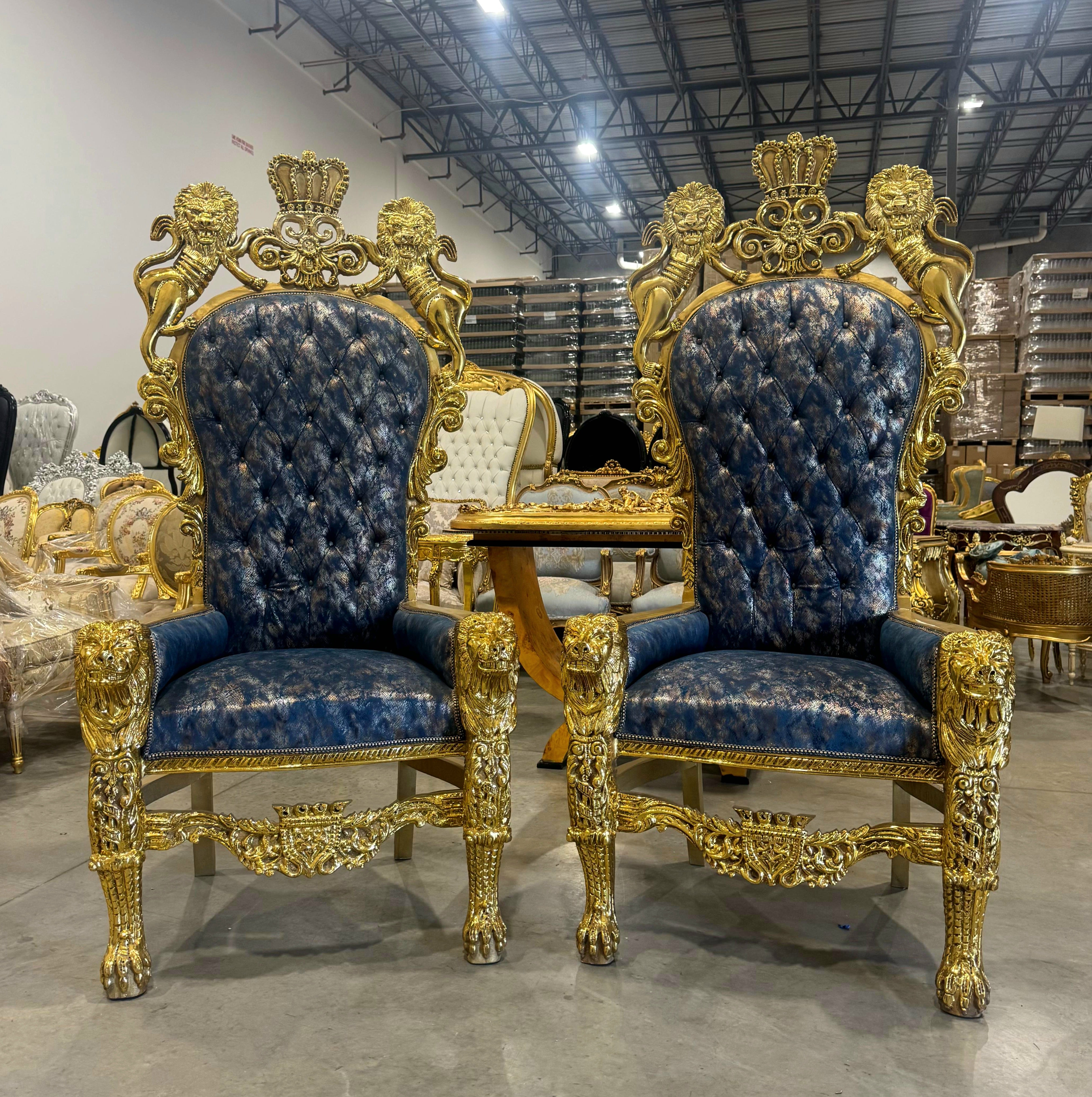 French Medieval Style King Throne Chair with Gold Leaf Details