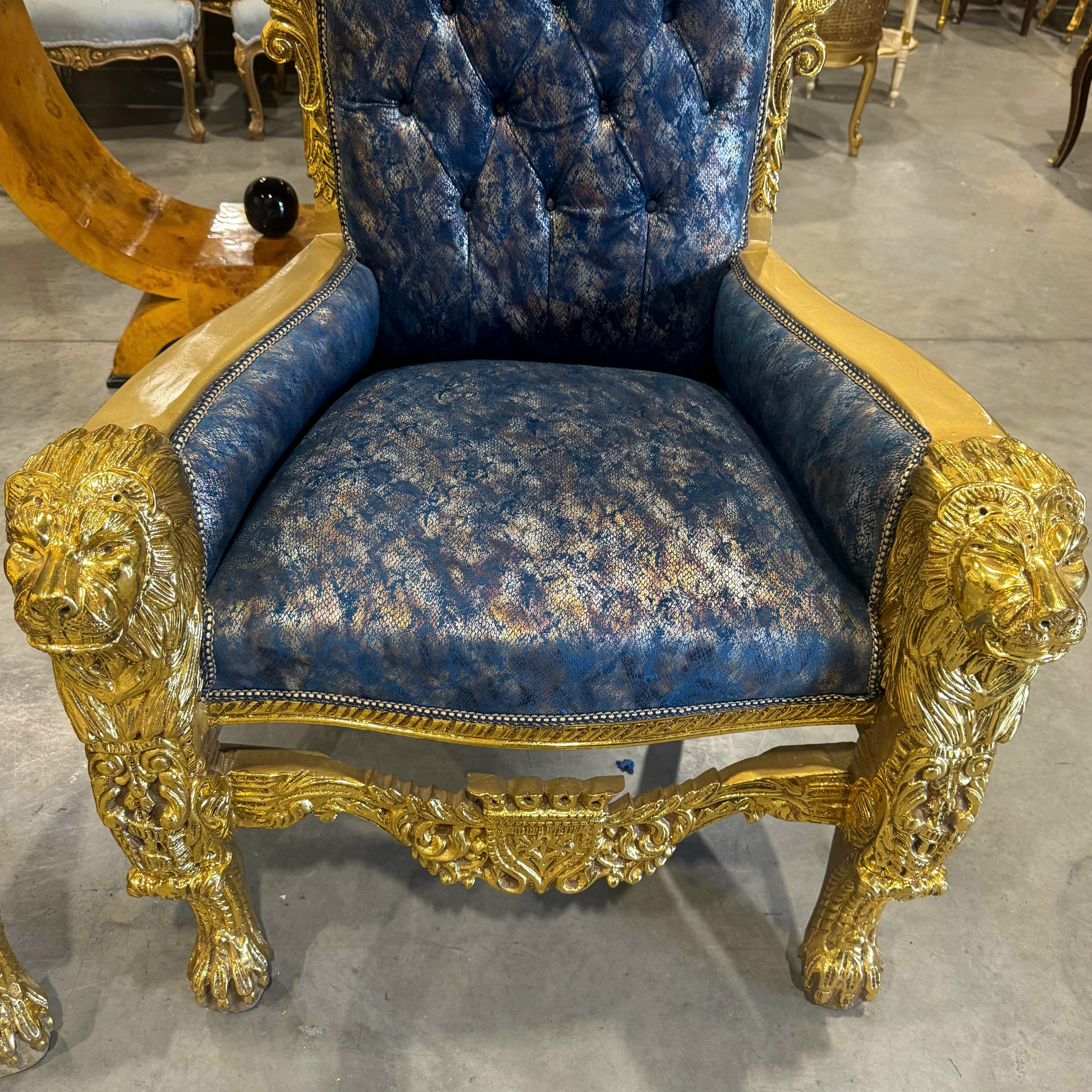 French Medieval Style King Throne Chair with Gold Leaf Details