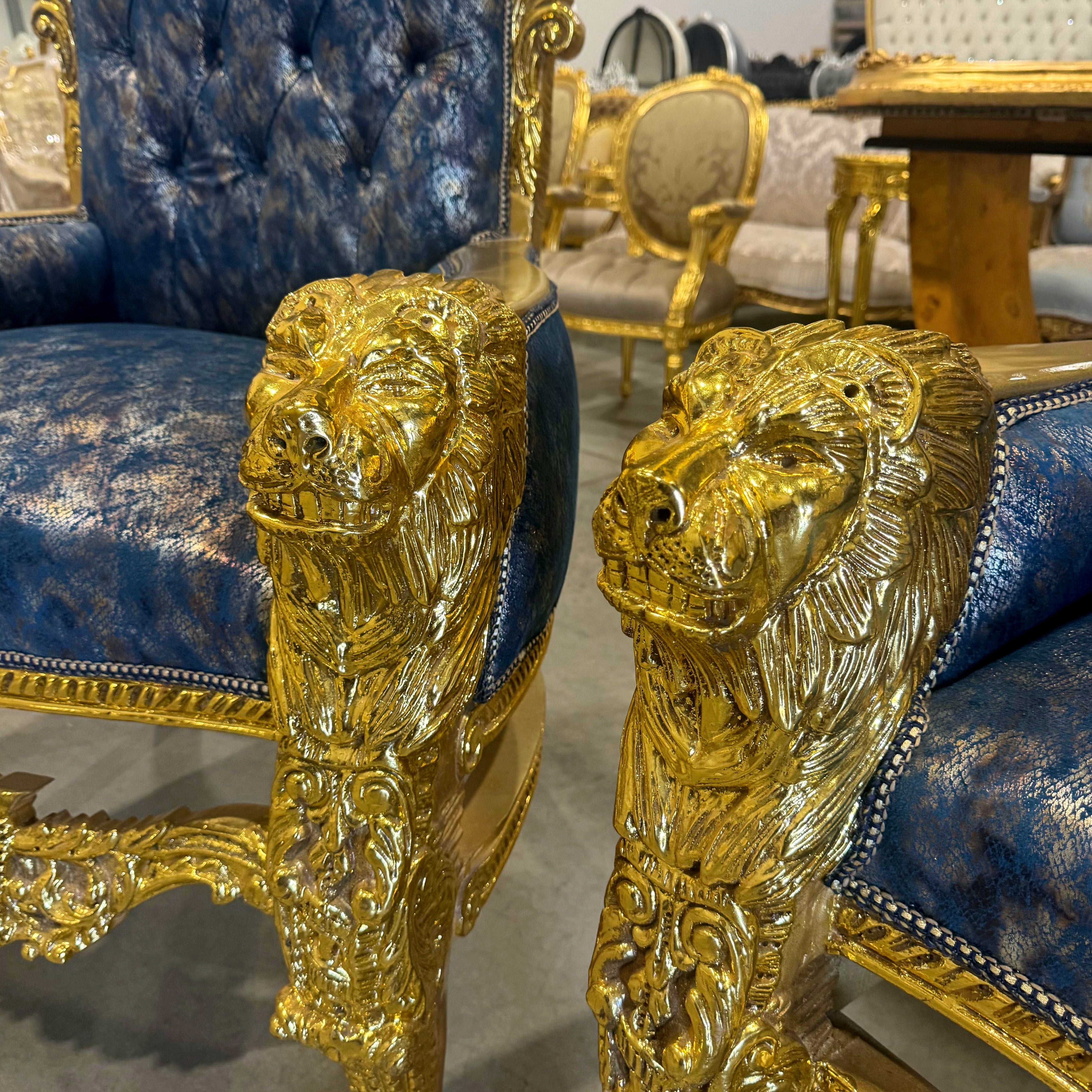 French Medieval Style King Throne Chair with Gold Leaf Details