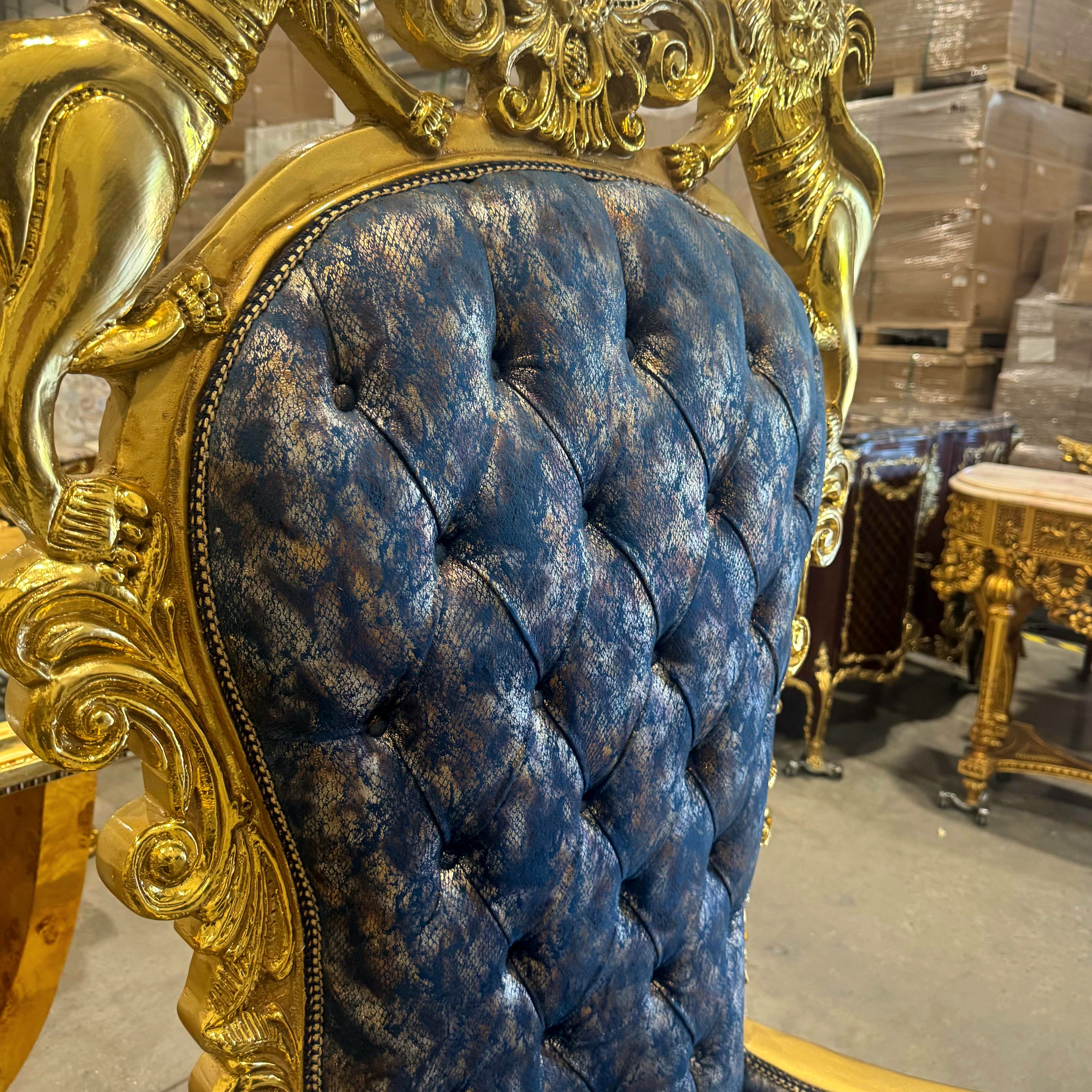 French Medieval Style King Throne Chair with Gold Leaf Details