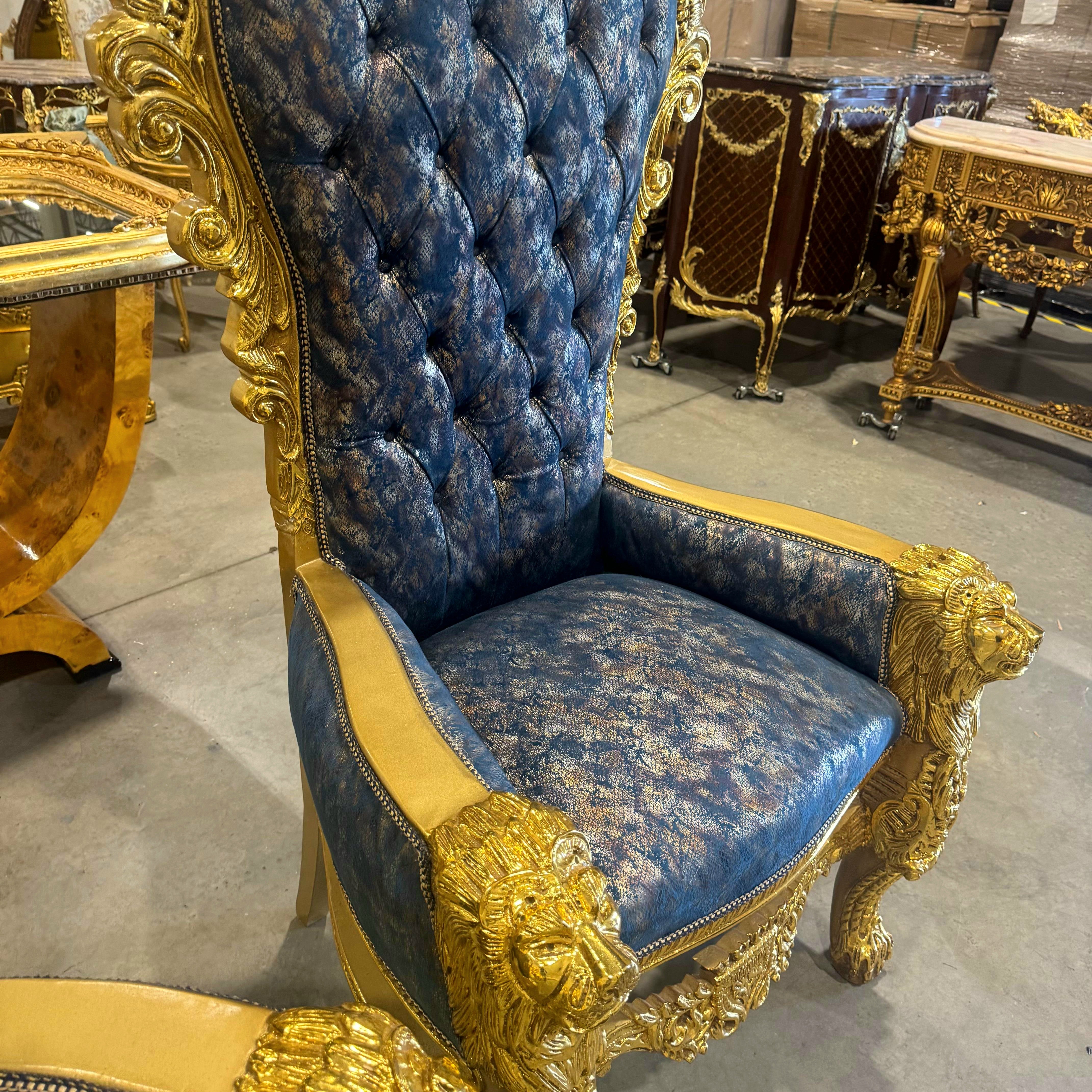French Medieval Style King Throne Chair with Gold Leaf Details