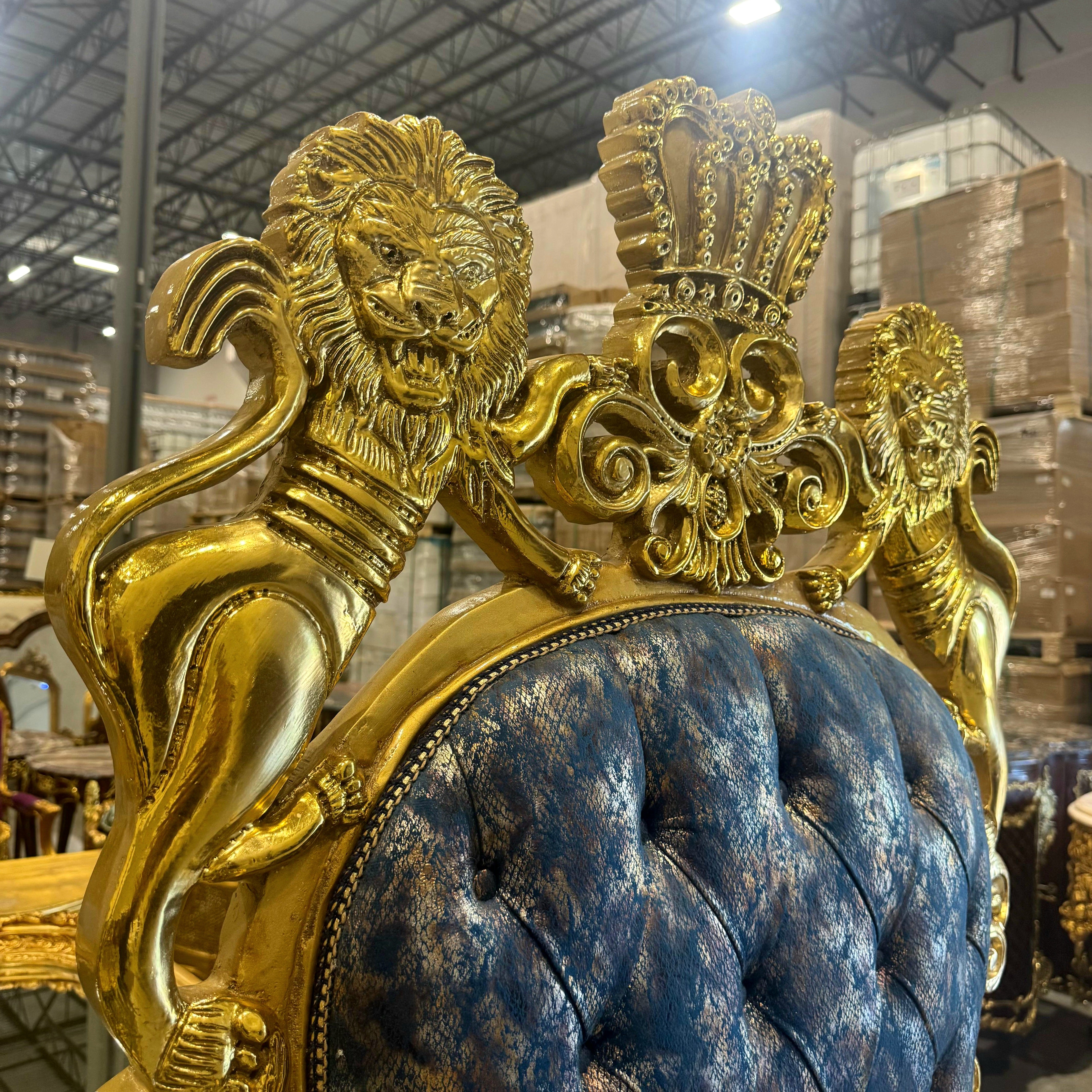 French Medieval Style King Throne Chair with Gold Leaf Details