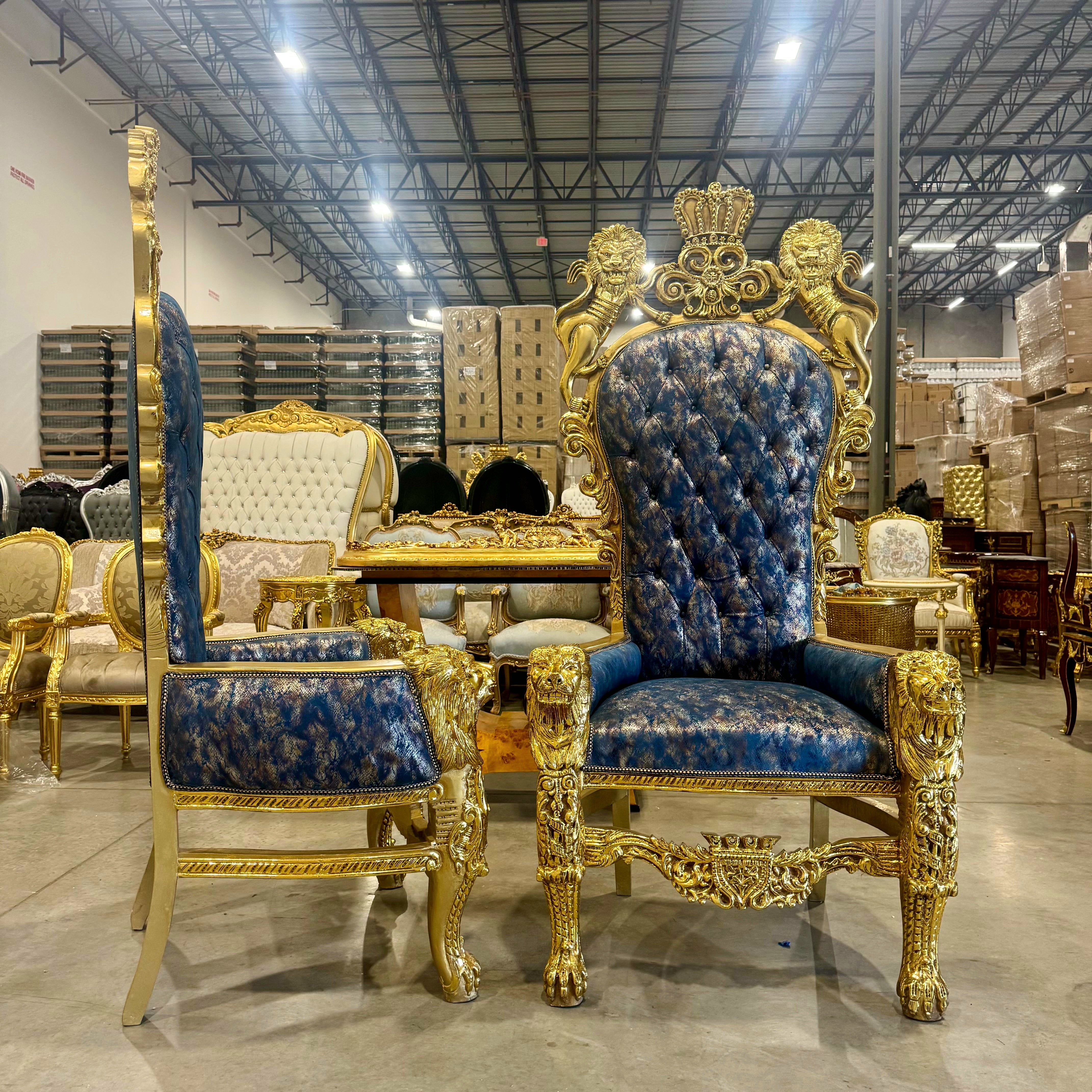 French Medieval Style King Throne Chair with Gold Leaf Details