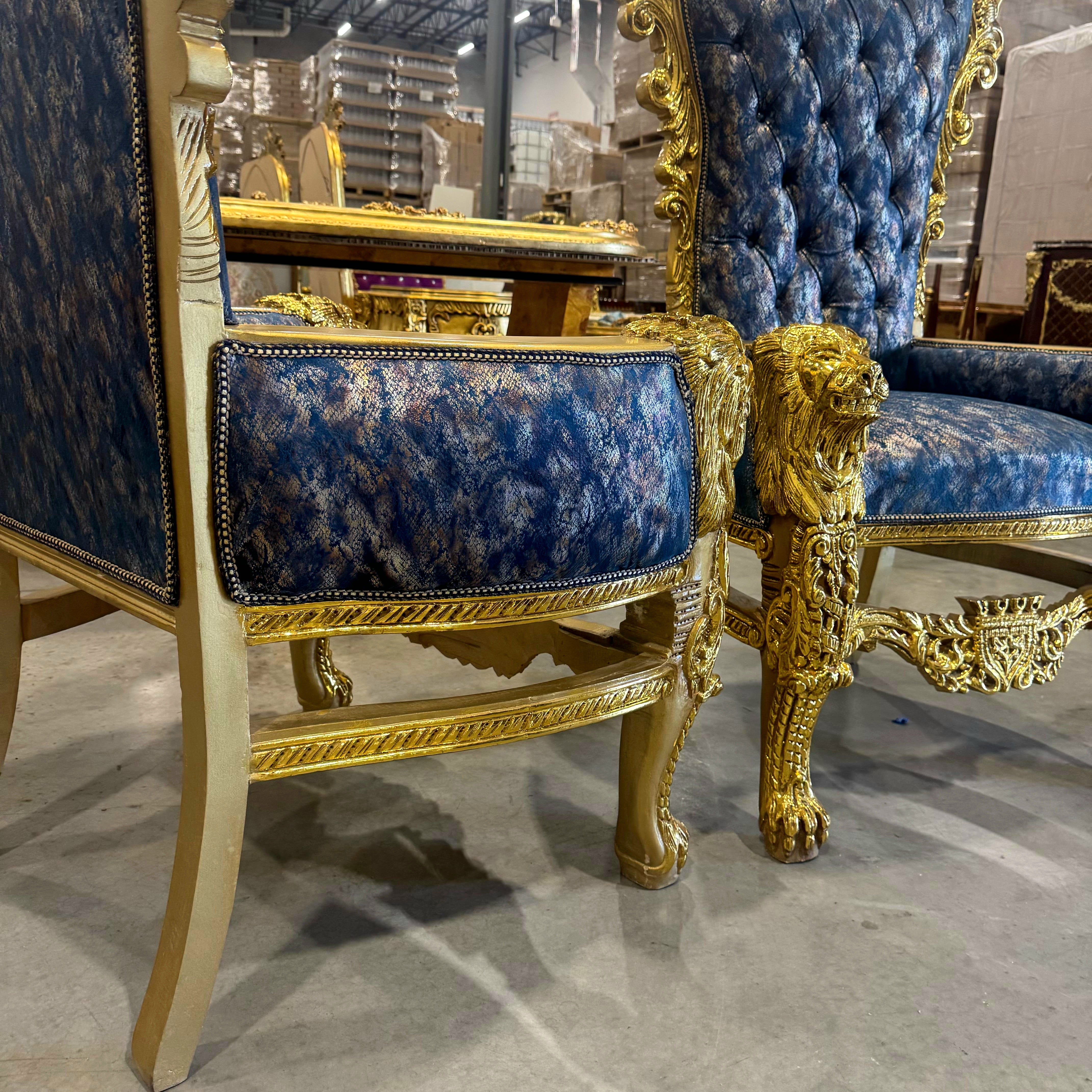 French Medieval Style King Throne Chair with Gold Leaf Details
