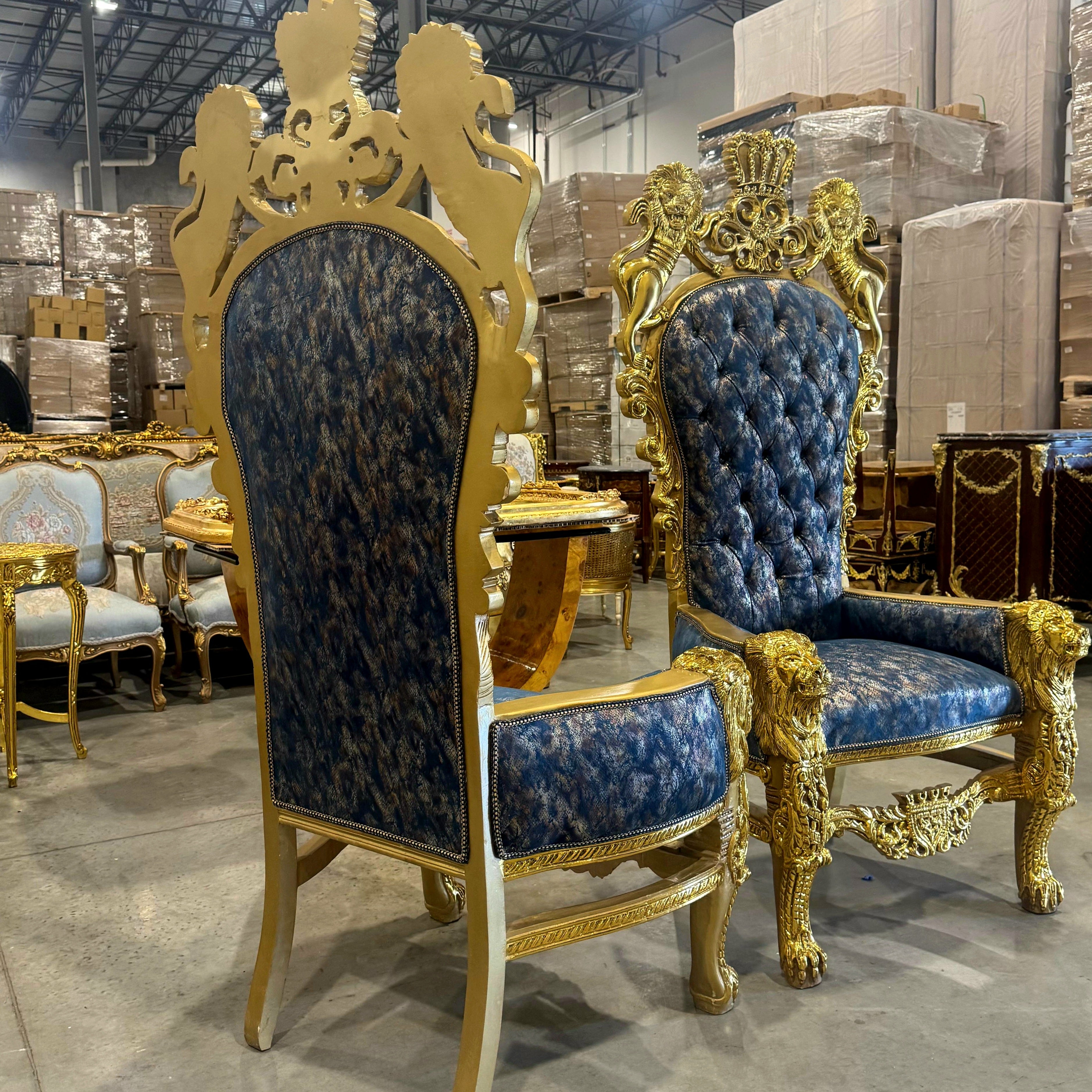 French Medieval Style King Throne Chair with Gold Leaf Details