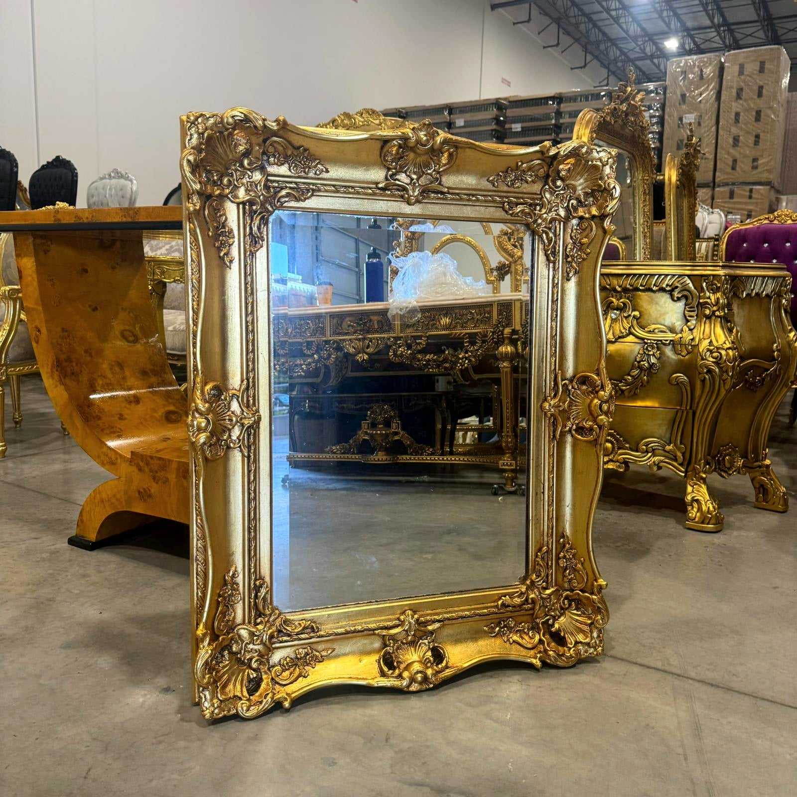 French Baroque Style Wall Mirror – Ornate Gold Leaf Frame Home Décor