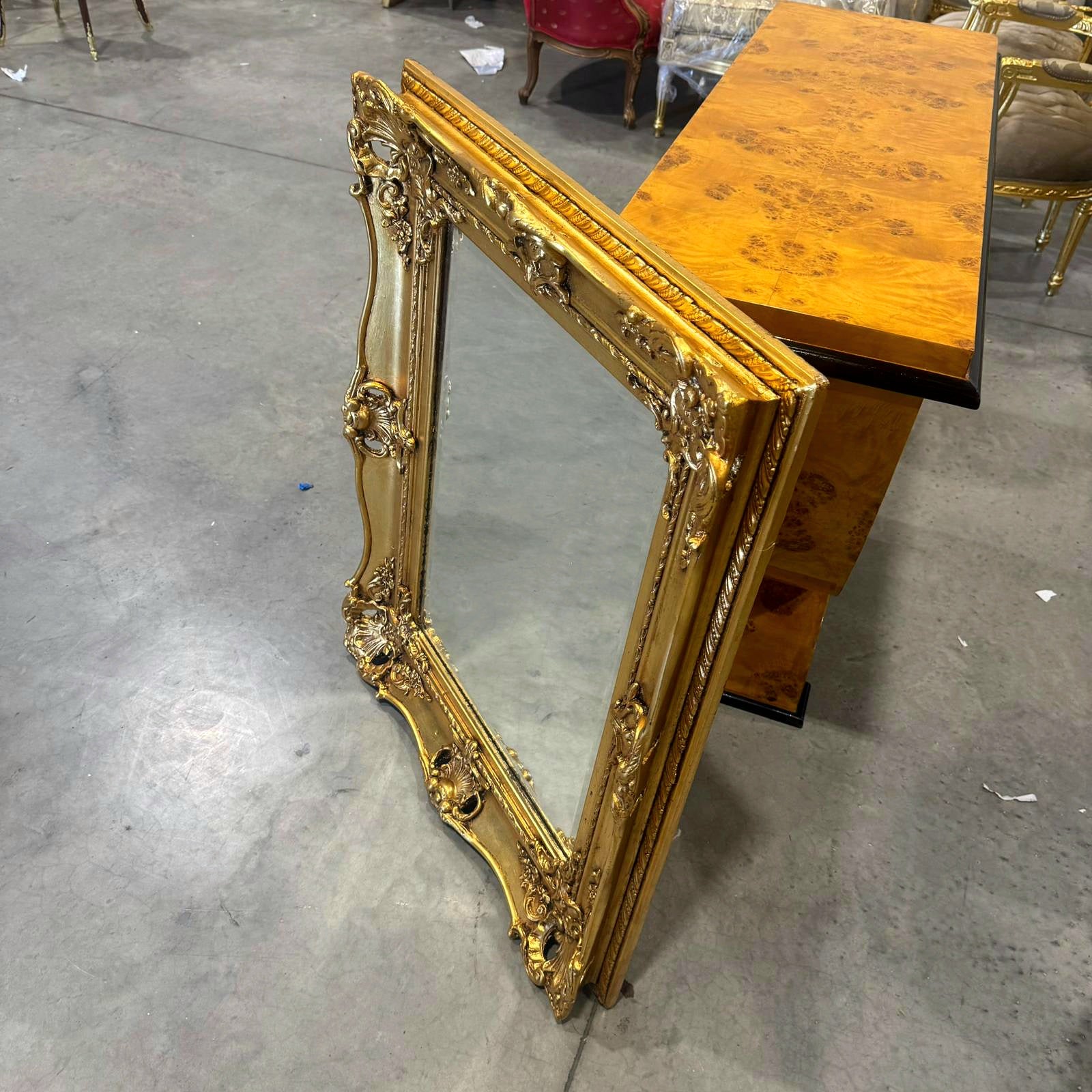 French Baroque Style Wall Mirror – Ornate Gold Leaf Frame Home Décor