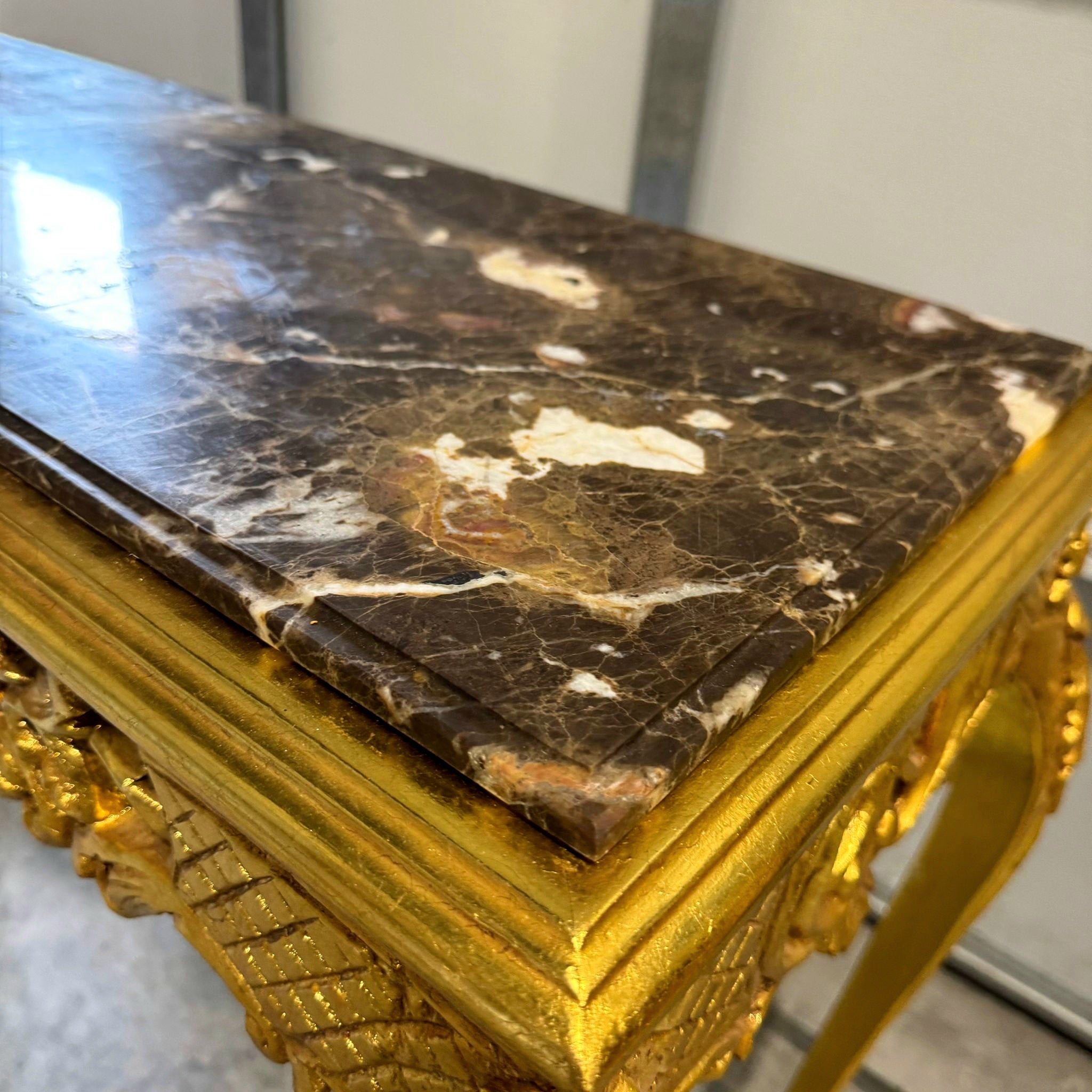 Luxury Baroque Console Table – Gold Leaf Finish with Carvings & Marble Top