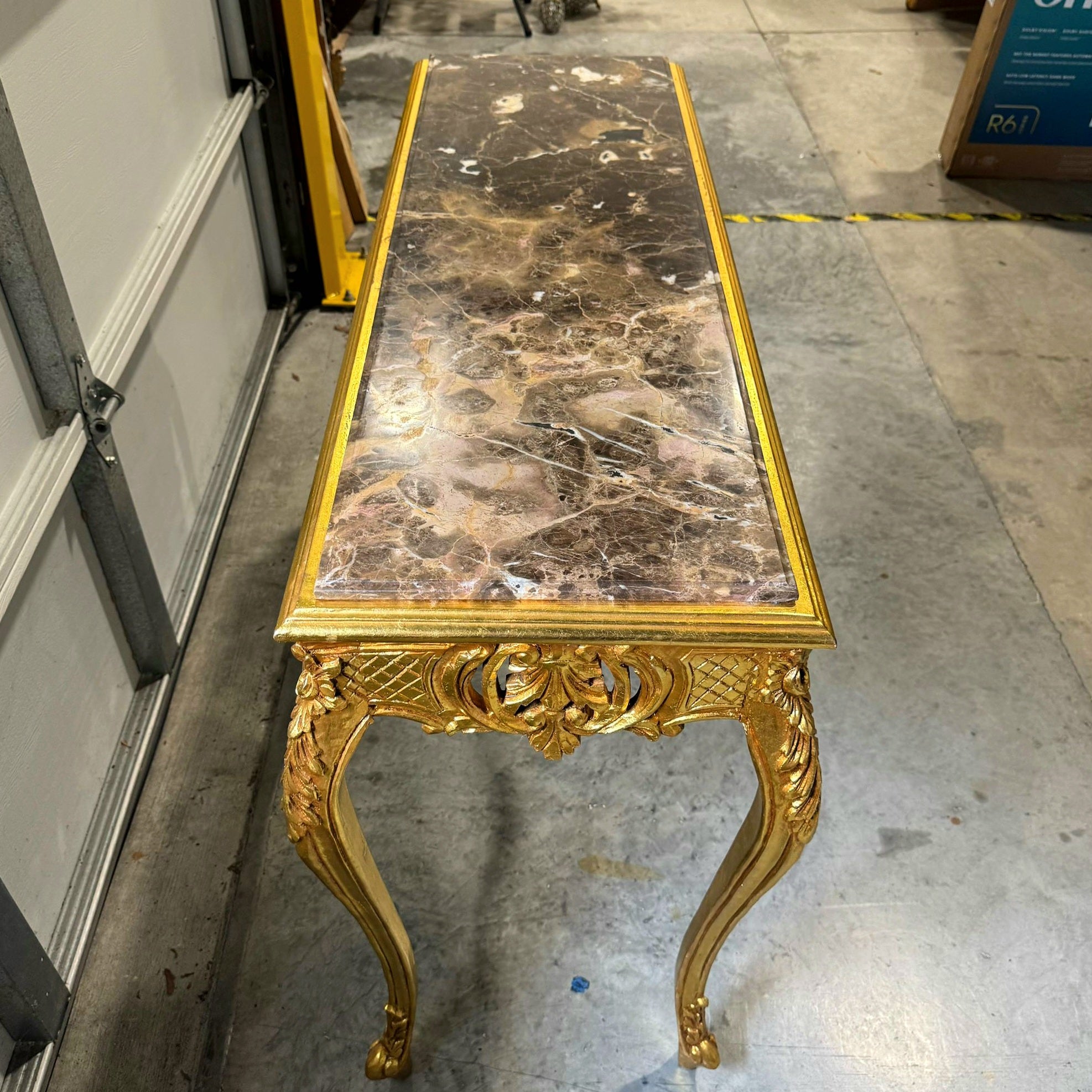 Luxury Baroque Console Table – Gold Leaf Finish with Carvings & Marble Top